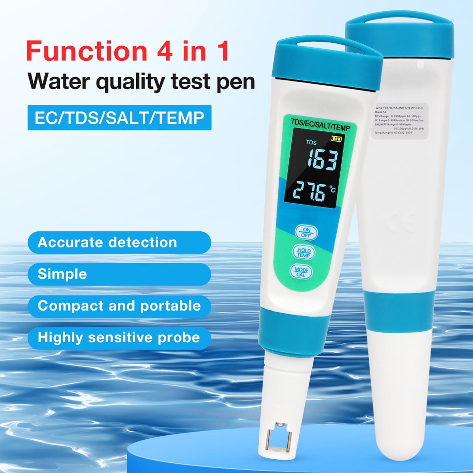 Accurate Digital Water Testing Precisions Digital Salinity Test 4 In 1 Multifunctional Tool For Aquariums & Pools