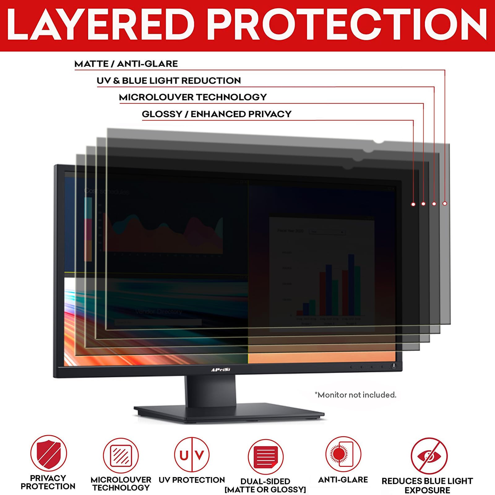 Filtro de pantalla de privacidad de 32 pulgadas para monitor de pantalla ancha 16:9 | Escudo de privacidad | Antideslumbrante | Protector de luz azul | Protección ocular | Filtro privado de seguridad 8