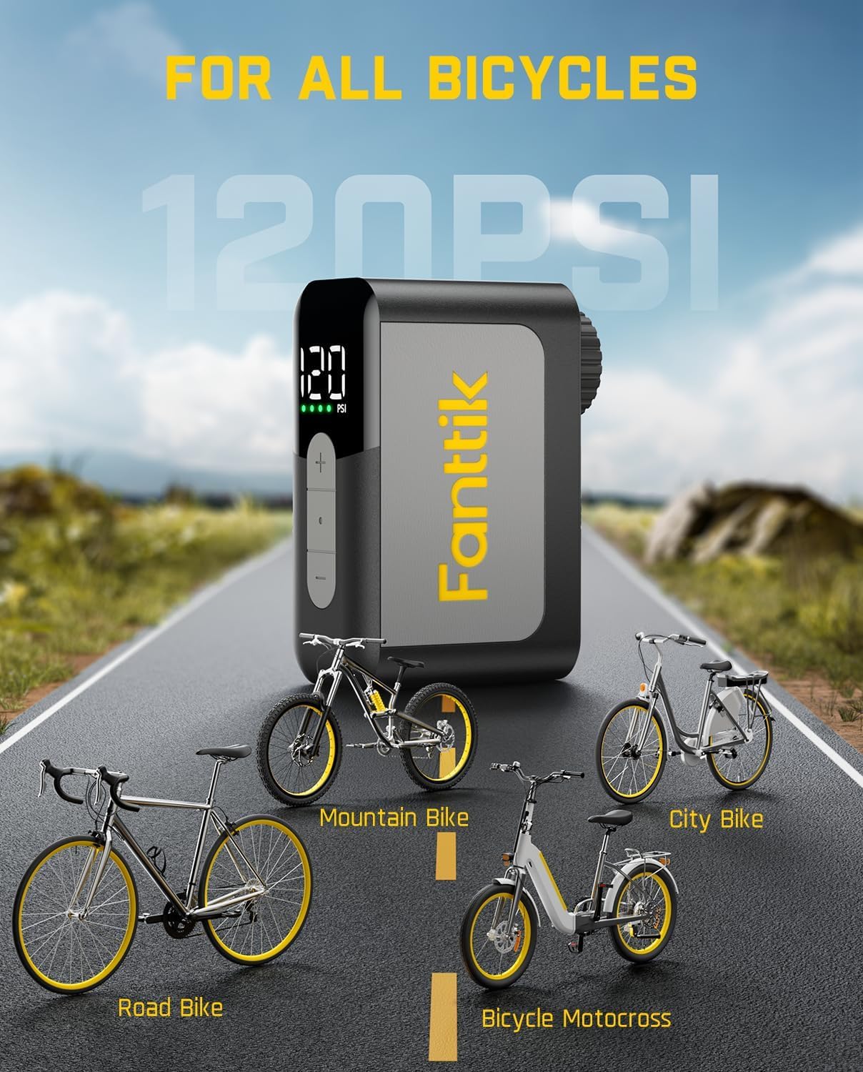 Fanttik X10 Ace Mini Bike Pump with Gauge, 120PSI Electric Tiny Bike Pump with Presta and Schrader Valve, Auto Stop, Fast Inflation for Road Bike - Image 7