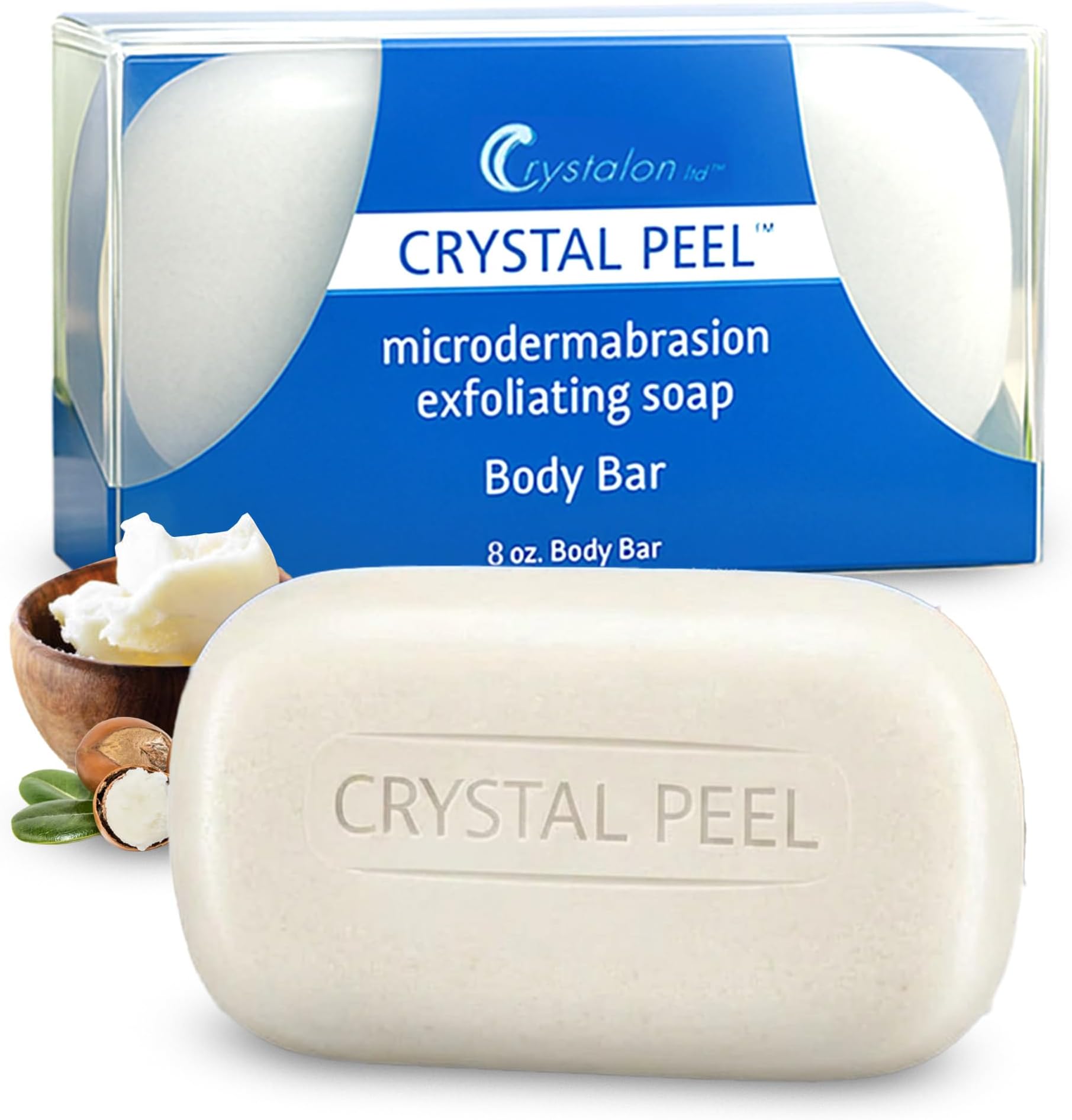Exfoliating Bar Soap for Men & Women, Crystal Peel Luxury Microdermabrasion Hydrating & Exfoliating Body Soap Bar Solid Magnesium Mineral Scrub for Buffing Away Dirt & Oil Smooths Skin, Lemongrass 8oz