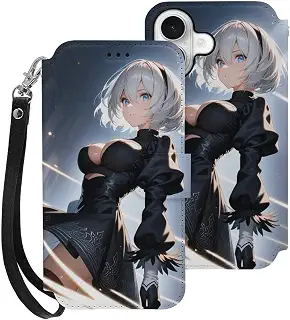 アイフォン 16シリーズ スマートフォンカバー NieRAutomataニーアオートマタ 手帳型 キャラクター TPU+PUレザー 全面保護 カード入れ 防塵 落下防止 耐衝撃 ソフト おしゃれ 滑り止め お札収納 ワイヤレス充電対応 レンズ保護 黄変/擦り傷防止 スタンド機能 アニメ愛好家 着脱簡単 iPhone 16