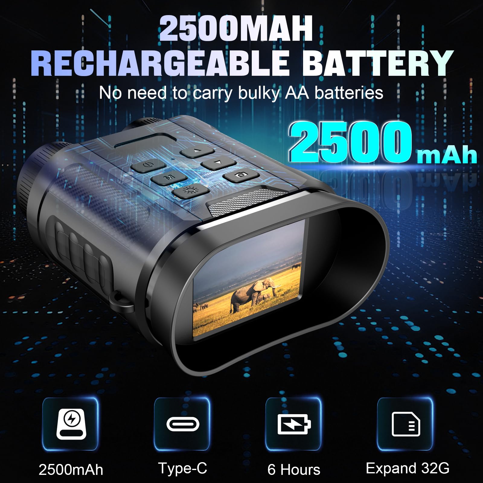 4K 48MP Nachtsichtgerät, 2.4" HD Digital Infrarot Fernglas Nachtsicht mit 7 Stufen Infrarot, 2500mAh Wiederaufladbares, 8X Digitalzoom für Wildtierbeobachtung, Camping