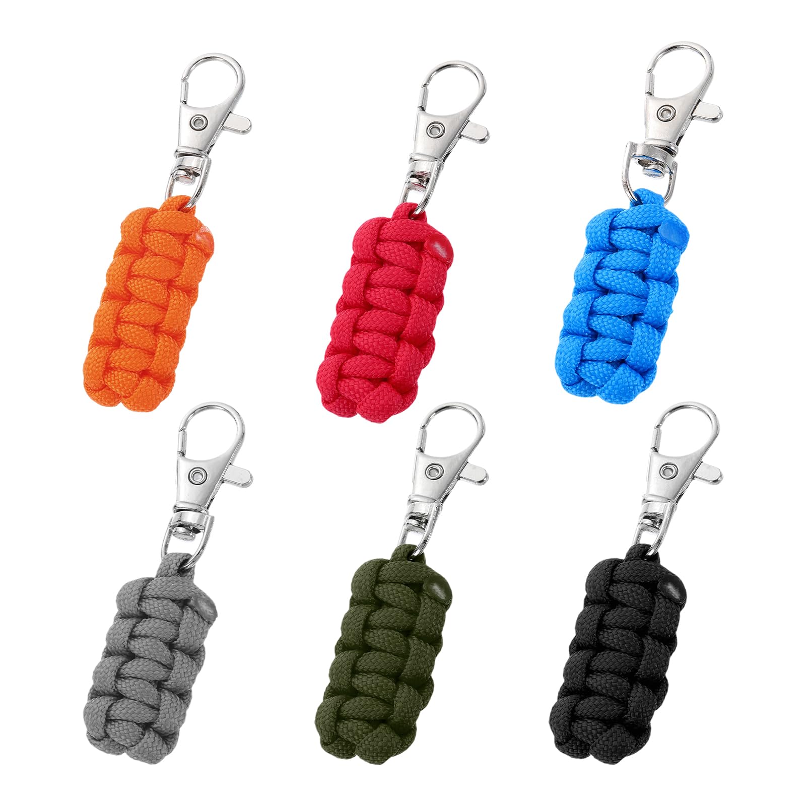 YELARXI Paracord Zipper Pull Polyester Zipper Pulls Replacement Woven Rope with Metal Clasp, 80 mm Length Fit for Backpacks Clothing Luggage Accessories - Cylinder (6 Pack, 6 Color)