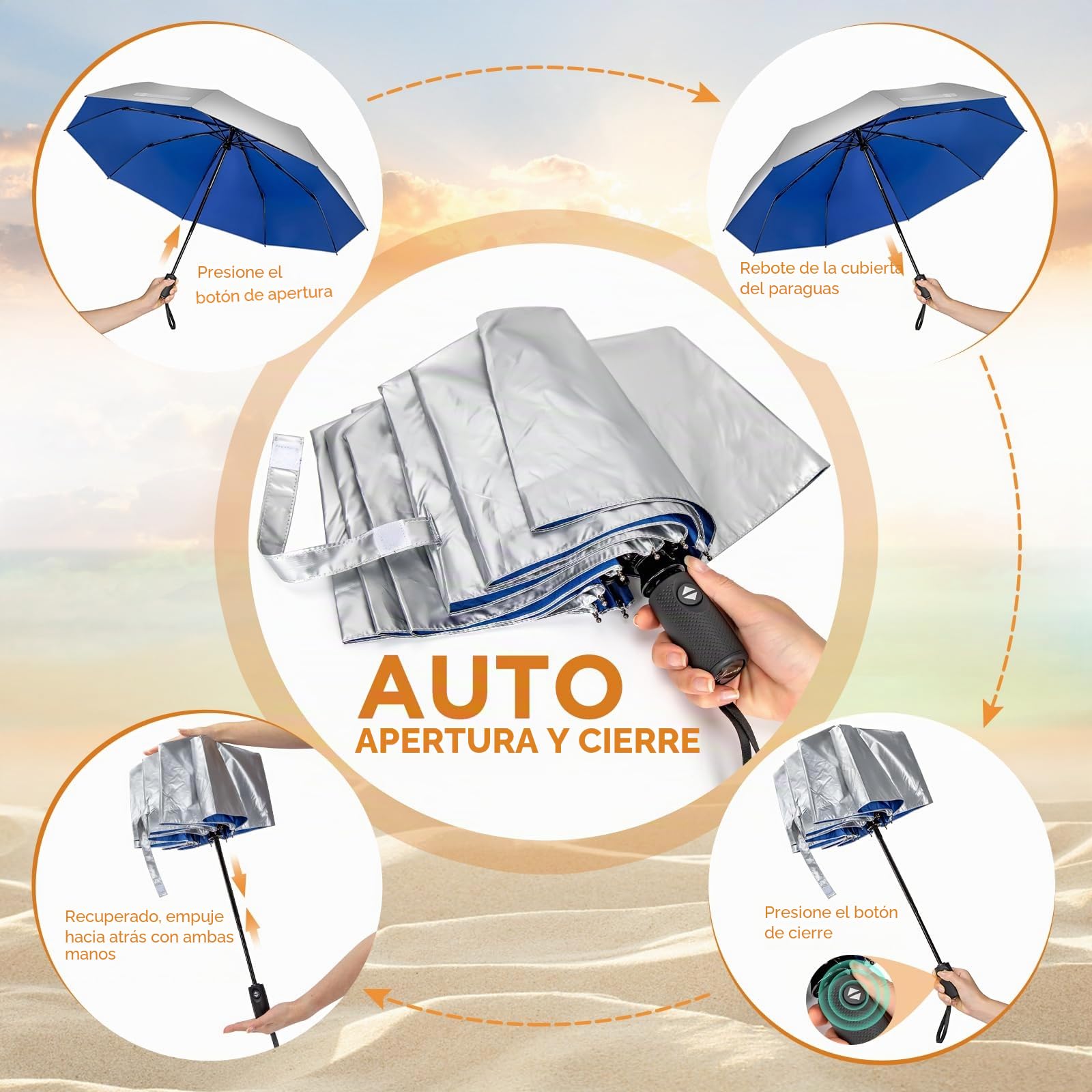 NINEMAX UV Protección Paraguas Plegable Automatico,Paraguas Antiviento con Filtro Solar UPF50+ para Hombre Mujer