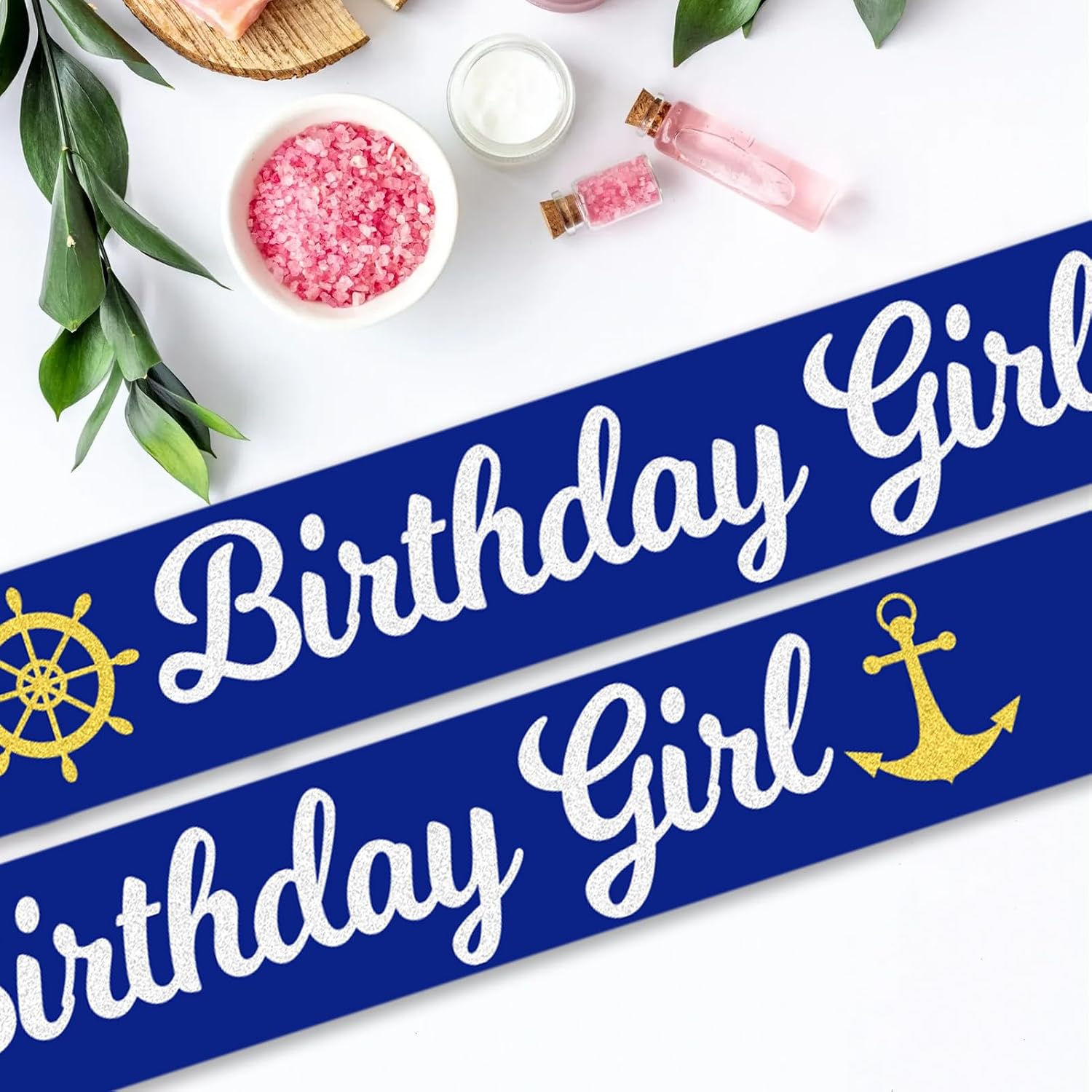 Nautical Birthday Girl Sash, Navy Blue Birthday Sash with Glitter Gold Silver Printing for Women or Girls Boat Party Decorations, Sweet 16, 18th 21st 30th 40th 50th or Any Other Bday Party