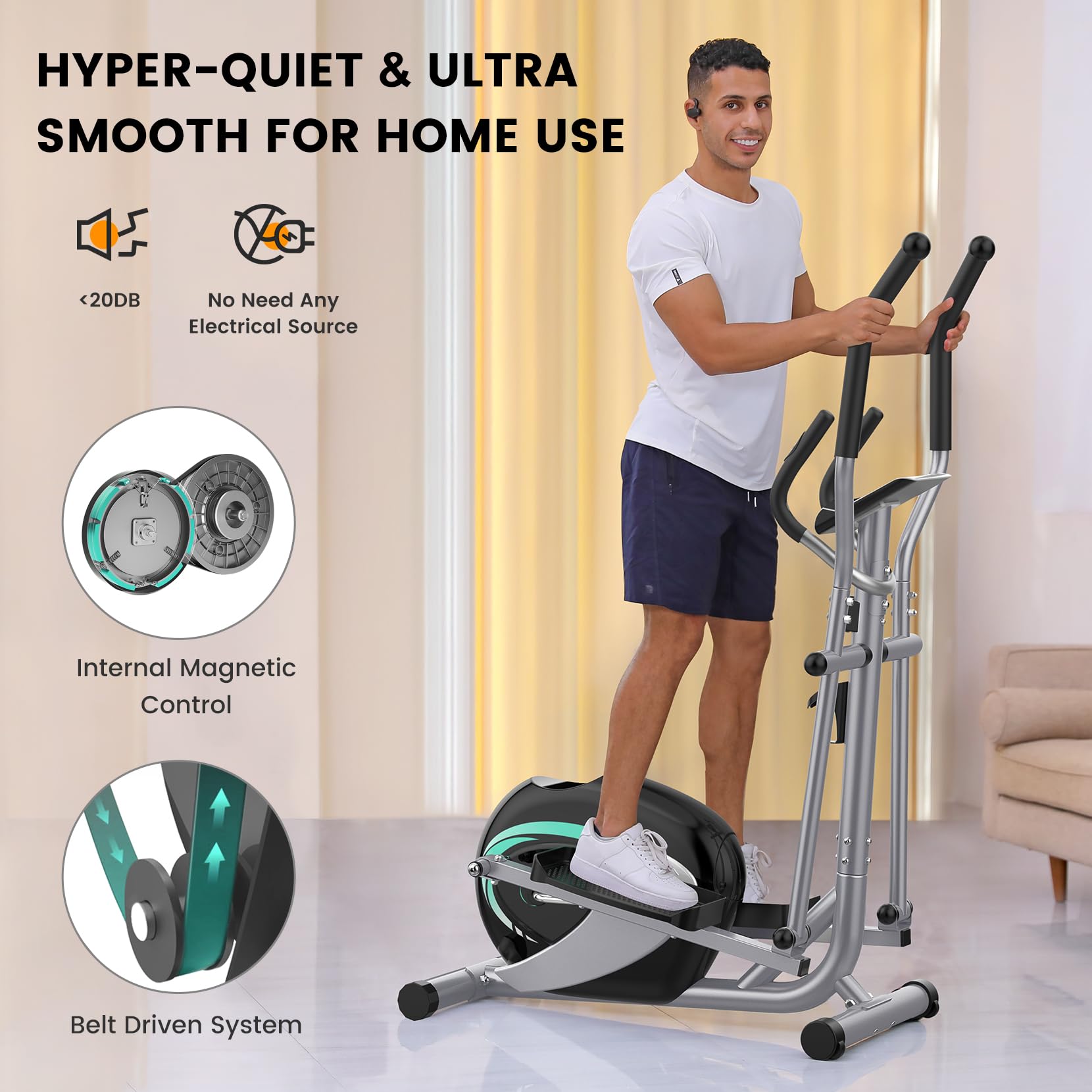Dripex Elliptical Crosstrainer, Extrem leises magnetisches Ellipsentrainer für den Heimgebrauch, mit 6KG Schwungrad, 16 Widerstandsstufen, Pulssensor, LCD Monitor & Gerätehalterung (Grün)