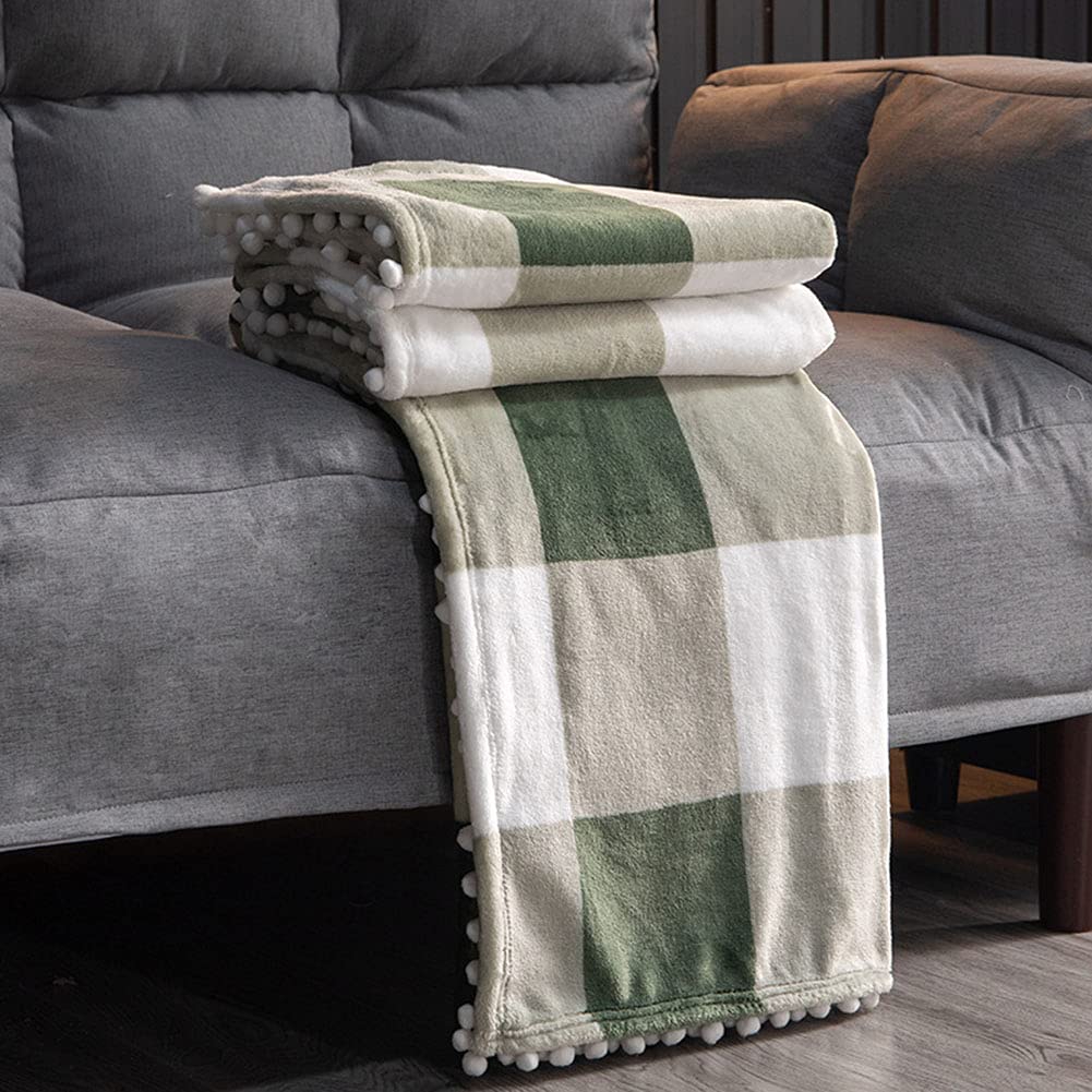Pogrubiony pled frędzel miękki pluszowy koc kula sofa kołdra ciepły flanelowy koc polarowy lekki przytulny koc na łóżko miękki koc narzuta na kanapę narzuta na łóżko, kanapę, samochód zielony 150 * 200 cm