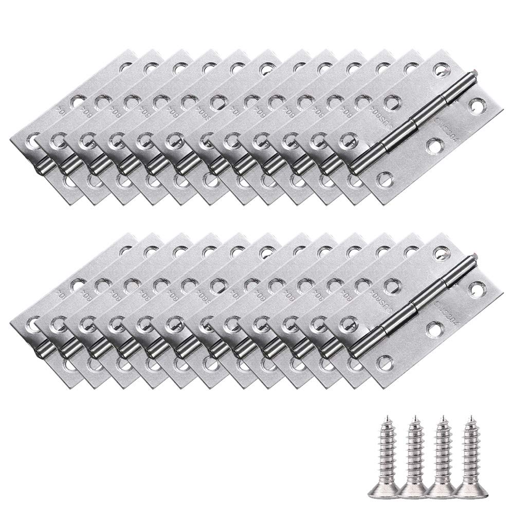 Edelstahl Scharniere - Türscharniere Klappscharnier Schublade Scharniere Schrankscharnier mit Passende Befestigungsschrauben, Silber, 2.5 Zoll(55 * 34 * 1.0mm) - 24pcs