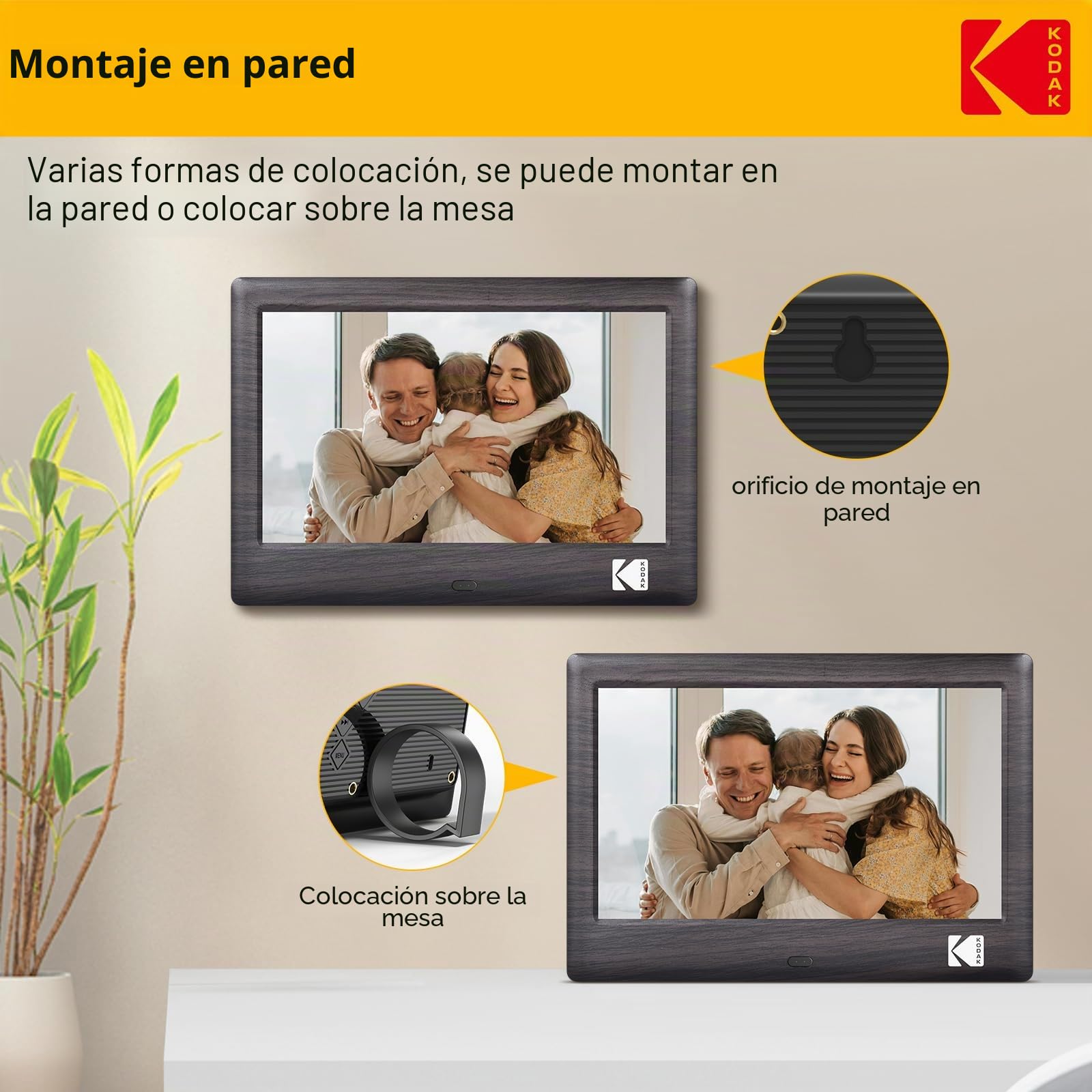 Kodak Marco de Fotos Digital de 7 Pulgadas, Marco de Fotos electrónico, Pantalla IPS, Foto/música/Reproductor de vídeo/Calendario/Alarma, Soporte USB o Tarjeta SD, rotación automática, con Mando a