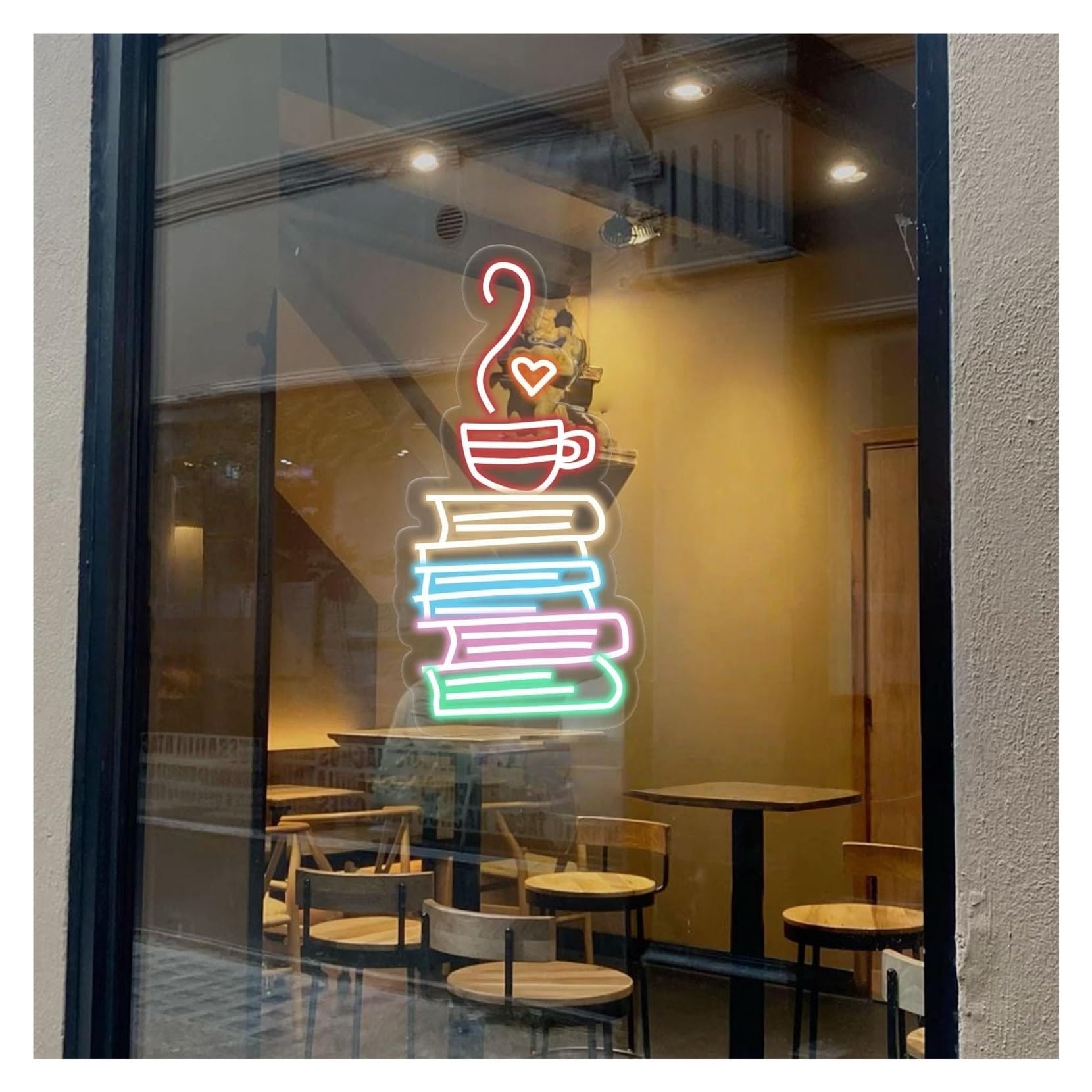 RONGCH Hanging Art Signs Books and Coffee Neon Sign,Suitable for Cafe Home Wall Decor with Dimmable 26cmx50cm(B)