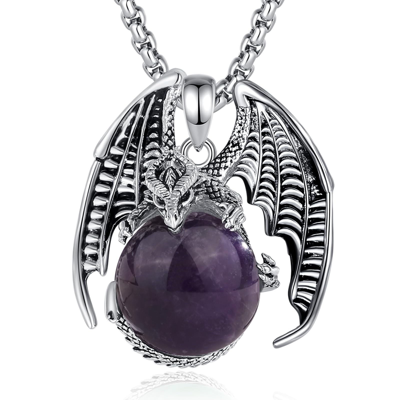 Vito Dragon Necklace for Women Men, Hexagonal Prism Obsidian/Rose Quartz/Lapis Lazuli/Amethyst/Turquoise Healing Crystal Energy Amulet Protection