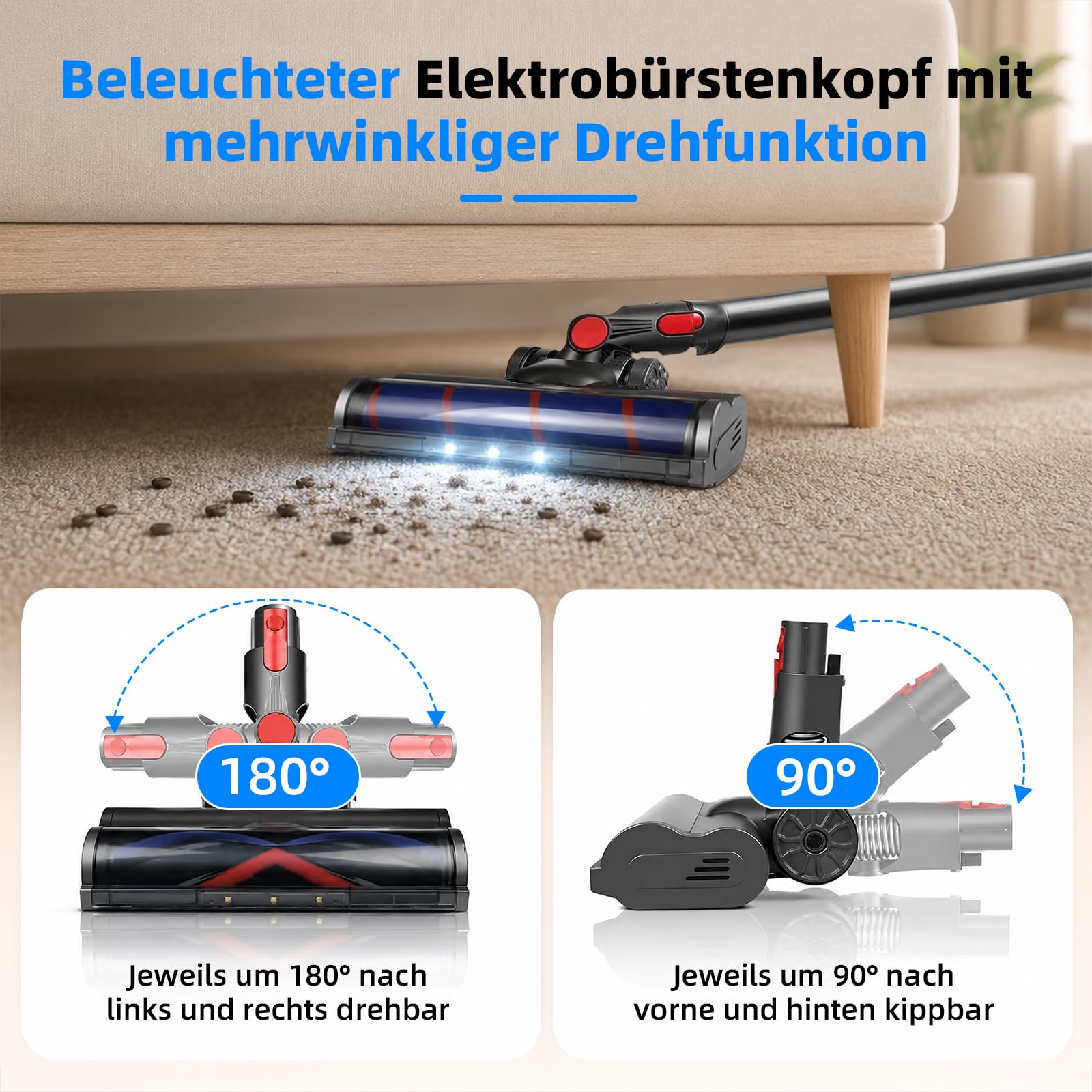 Alloytool Motorisierte Bürste für Dyson V7 / V8 / V10 / V11 / V15 Staubsauger, Bodenbürste Zubehör Ersatzteil Turbobürste und Soft Roller mit LED-Lichter für Teppiche