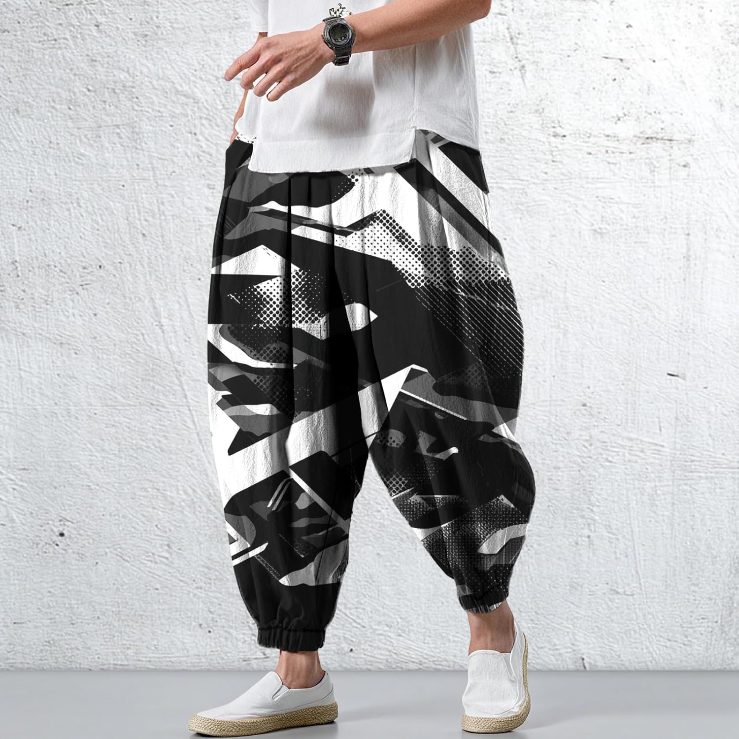 Elastic Casual Pants for Men Summer Wide Leg Trousers Relax Fit Hippie Vintage Street Sports Mens Clothing - Image 2