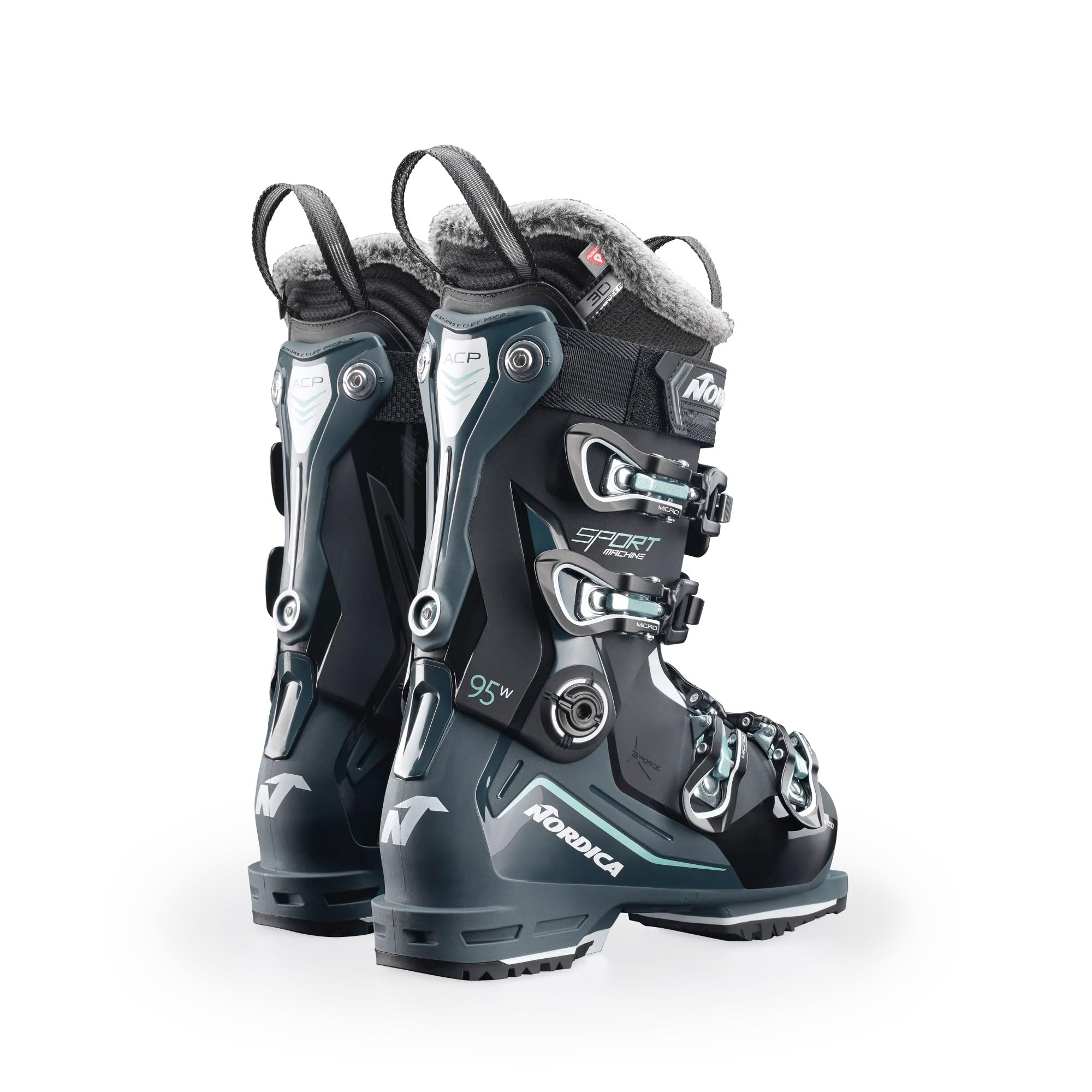 NORDICA Women's Medium Volume Gripwalk All-Mountain Sportmachine 3 95 GW Ski Boots, Black/Green/White, 23.5