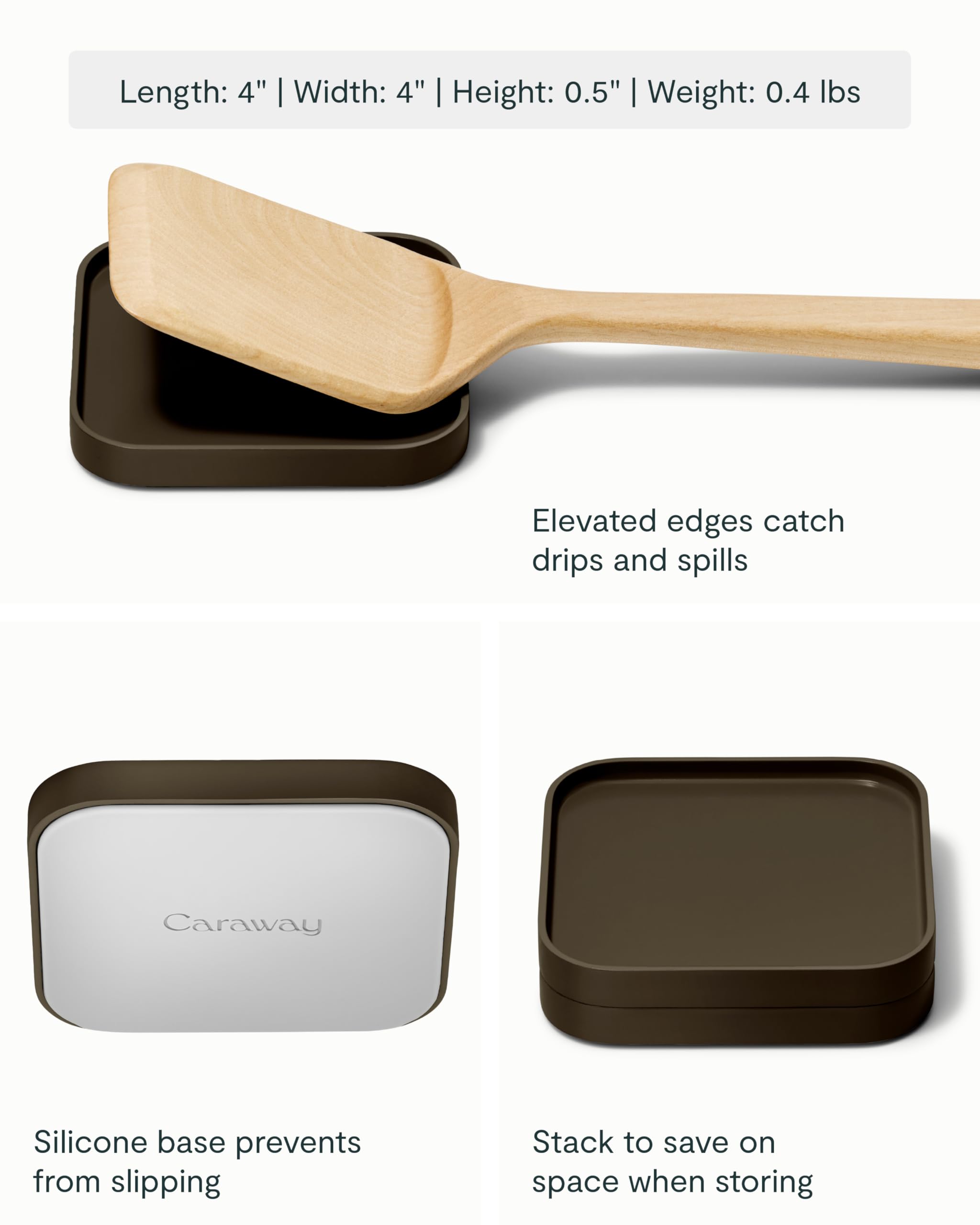 Caraway Set di 2 poggiamestoli impilabili per bancone della cucina, antigoccia, design resistente al calore, base antiscivolo, nero