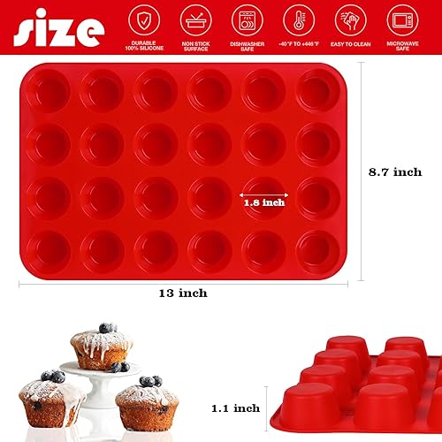 Vista 3 de Sakolla Paquete de 2 Moldes de Silicona Mini para Magdalenas de 24 Tazas, Moldes de Silicona para Bocados de Huevo, Moldes de Silicona