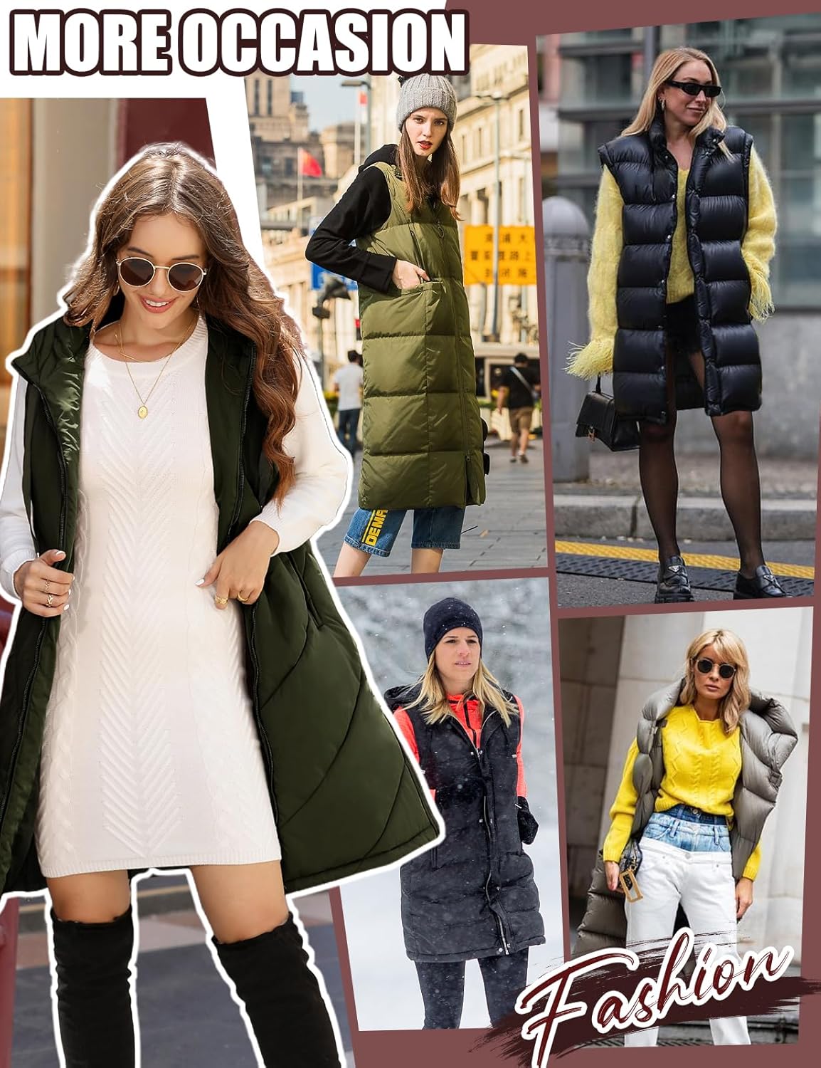 HEEKPEK Womens Puffer Vest Sleeveless Hooded Long Puffy Vests Zip Up Quilted Thick Winter Jackets Outerwear with Pockets - Image 4