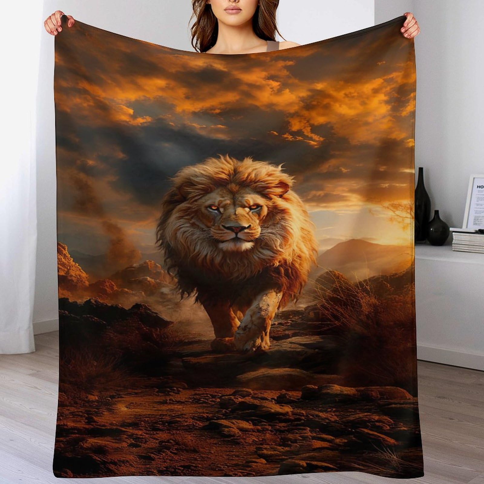 Couverture polaire lion thermique et ultra moelleuse pour lit