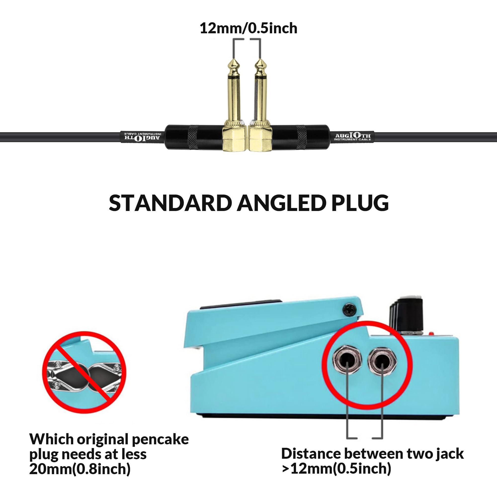 Cable de guitarra de 6 pies, 2 m, cable de conexión para pedal de efecto de guitarra, recto a conector dorado en ángulo