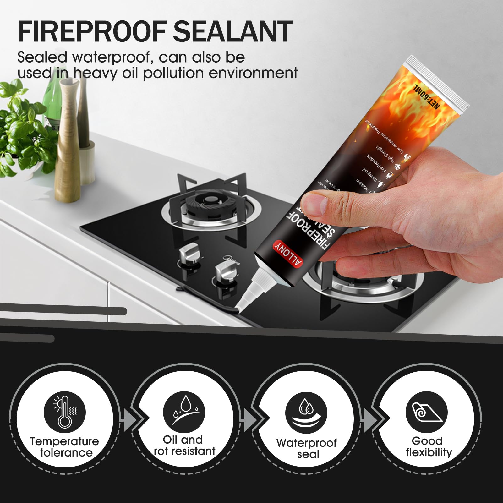 Silicone Nero Alte Temperature 120ml per Auto, Caminetti, Stufe, Forni
