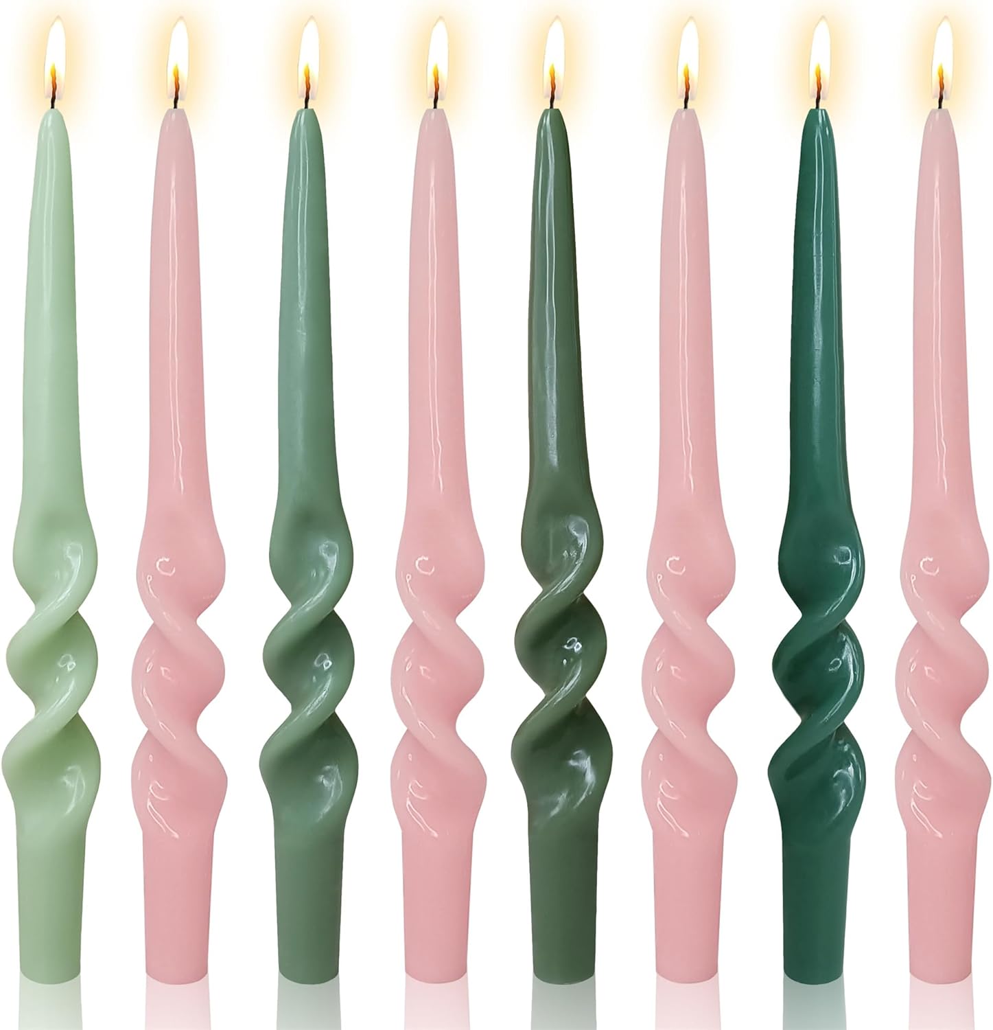 8pcs Green and Pink Taper Candle Long Candlesticks, 9inch Green Tapered Candles Colorful Candle Sticks Cute Spiral Candles for Home Décor Weddings Women Gifts