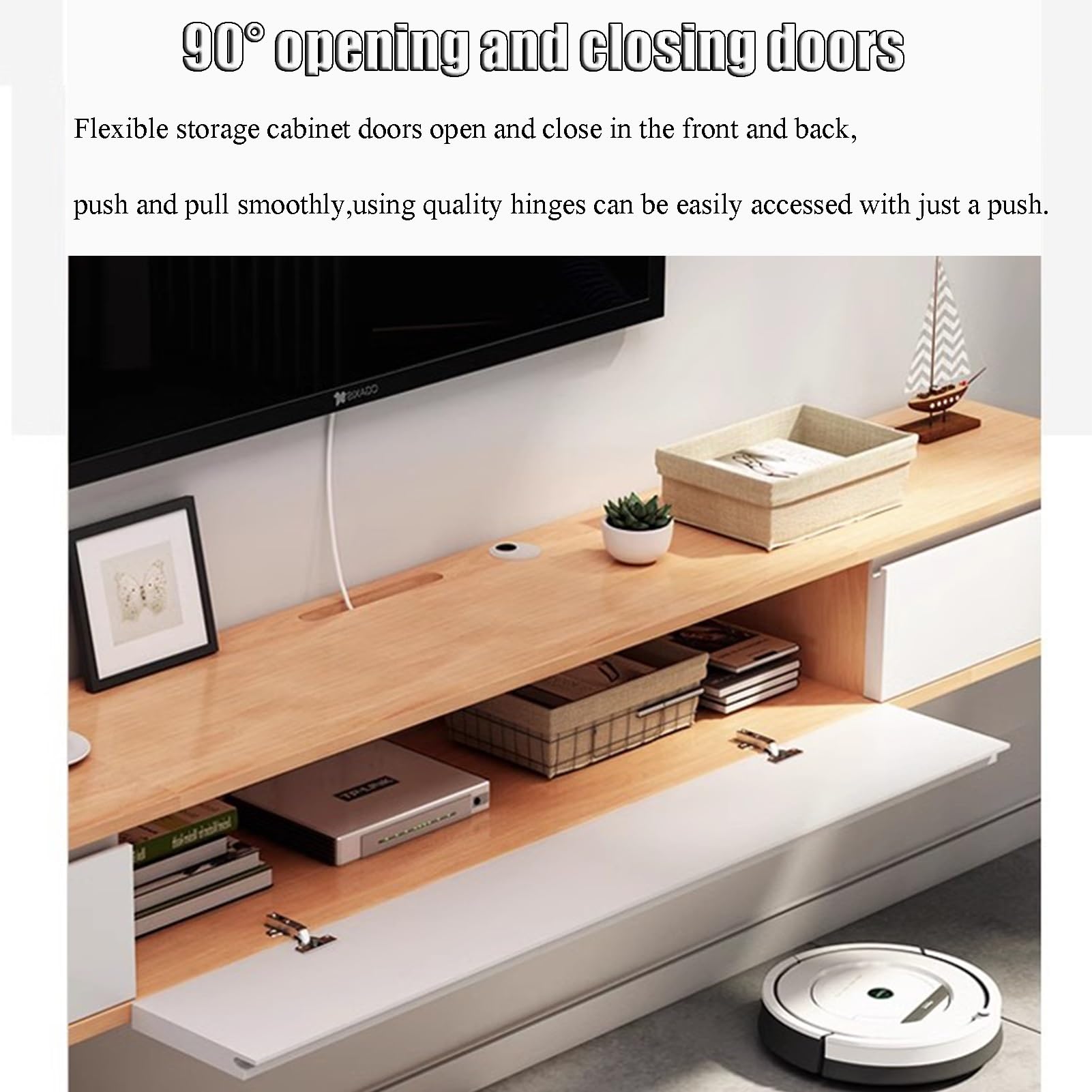 Genérico Soporte Flotante Multifuncional para TV de Madera Maciza: solución de Almacenamiento Elegante para Montar en la Pared, Ideal para televisores de Varios tamaños, diseño Seguro y Duradero (Col