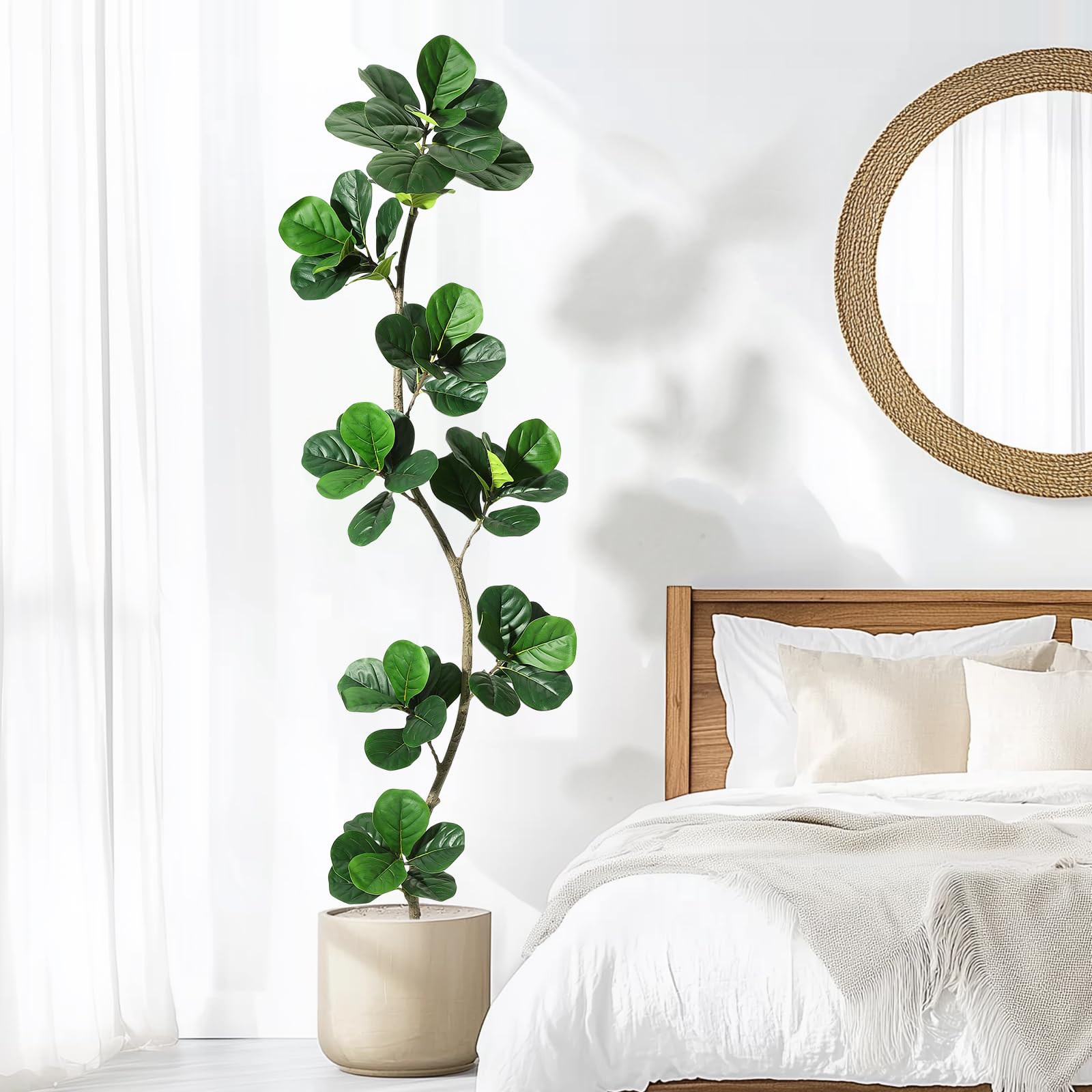 GarveeHome Higuera artificial de hoja de violín – Planta falsa de 7 pies con maceta negra para vivero, plantas de piso grandes para decoración del hogar u oficina, plantas artificiales para interiores