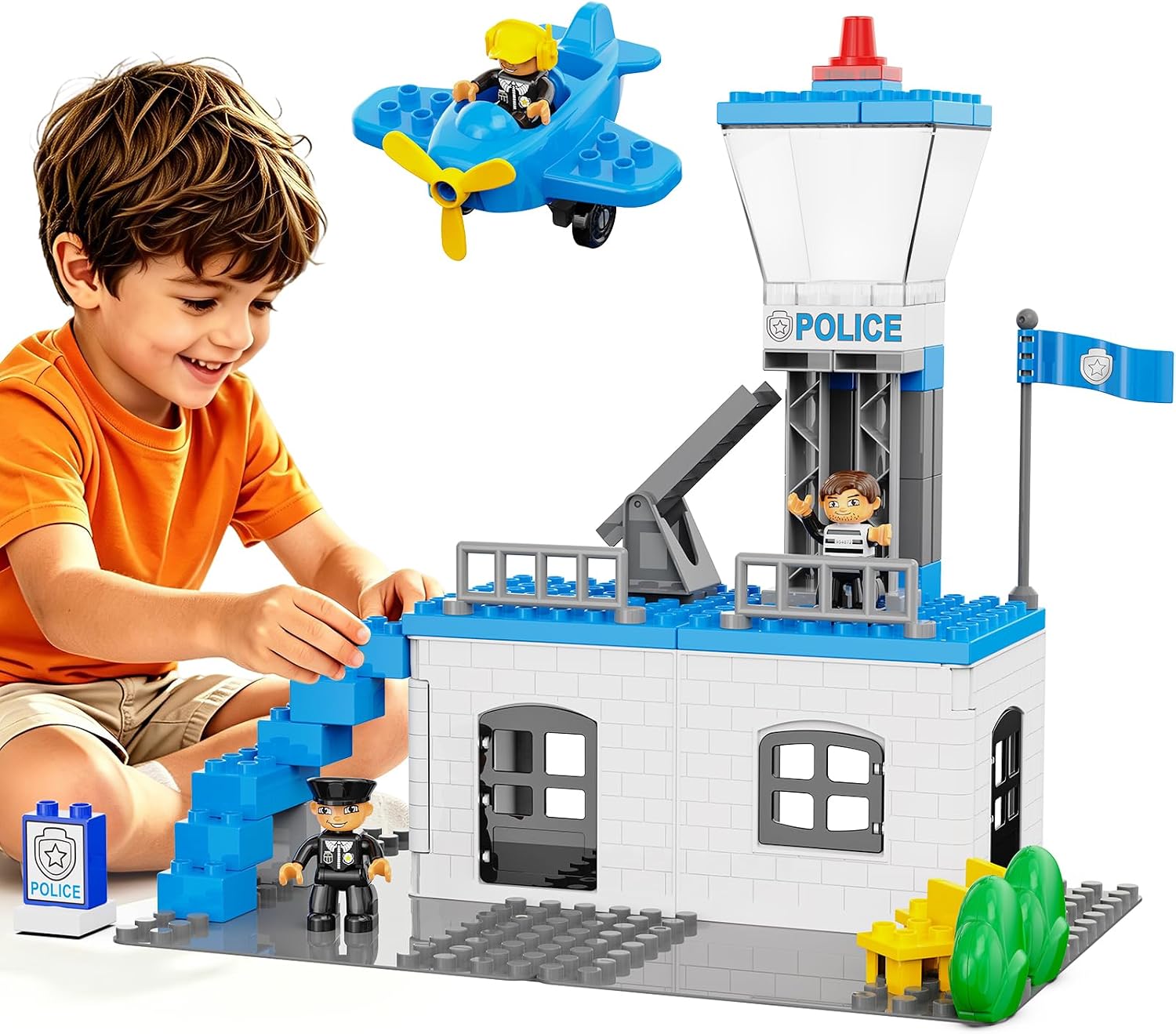 Large Police Station Toy, Classic Big Building Blocks Police Toys