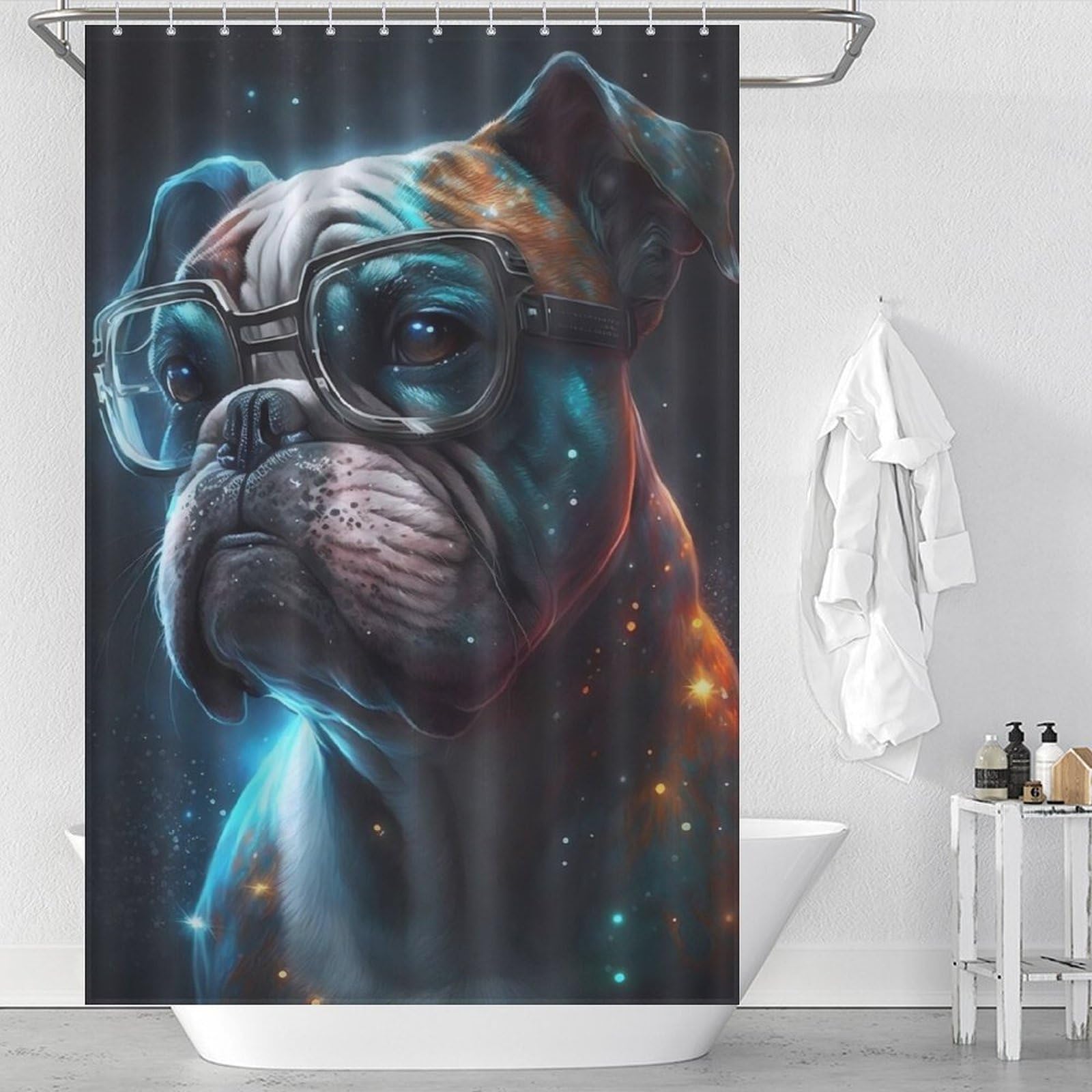 Rideau de douche pour salle de bains chien en tissu imprimé 122x183