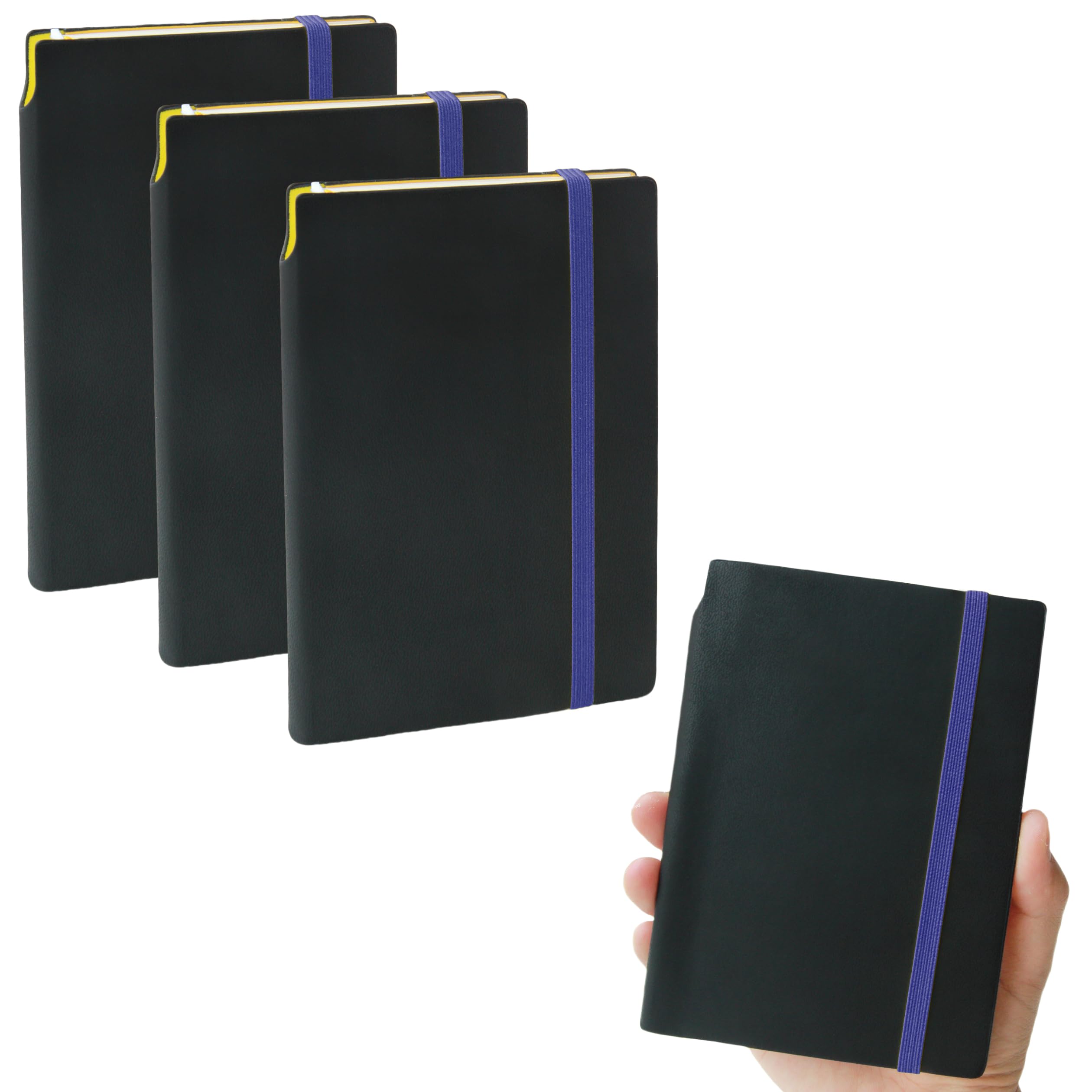 J6&H6 Minimalist Design Pocket Notebooks Set Of 3, Portable small Notebook with Pen Holder, 486 Thick Lined Pages ( 3.3" x 4.3"), The Perfect Mini Note Pads to Stay Organized and Boost Productivity at