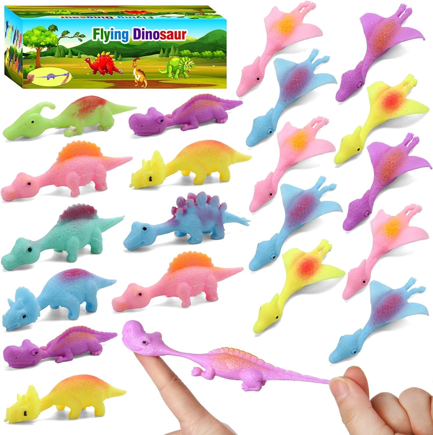 38 Pcs Slingshot Dinosaur Finger Toys, Classroom Gifts Flying Dinosaur Party Favors for Kids, Sticky Rubber Dino Fidget Toys, Funny Gag Gifts for Boys Girls