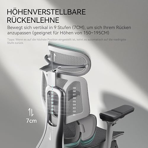 Hbada Ergonomischer Bürostuhl E3 Pro • 3-Zonen Lendenstütze • 4D Kopfstütze • 6D Armlehnen • Fußstütze • Höhenverstellbar • Ideal für Home Office & Gaming - 5