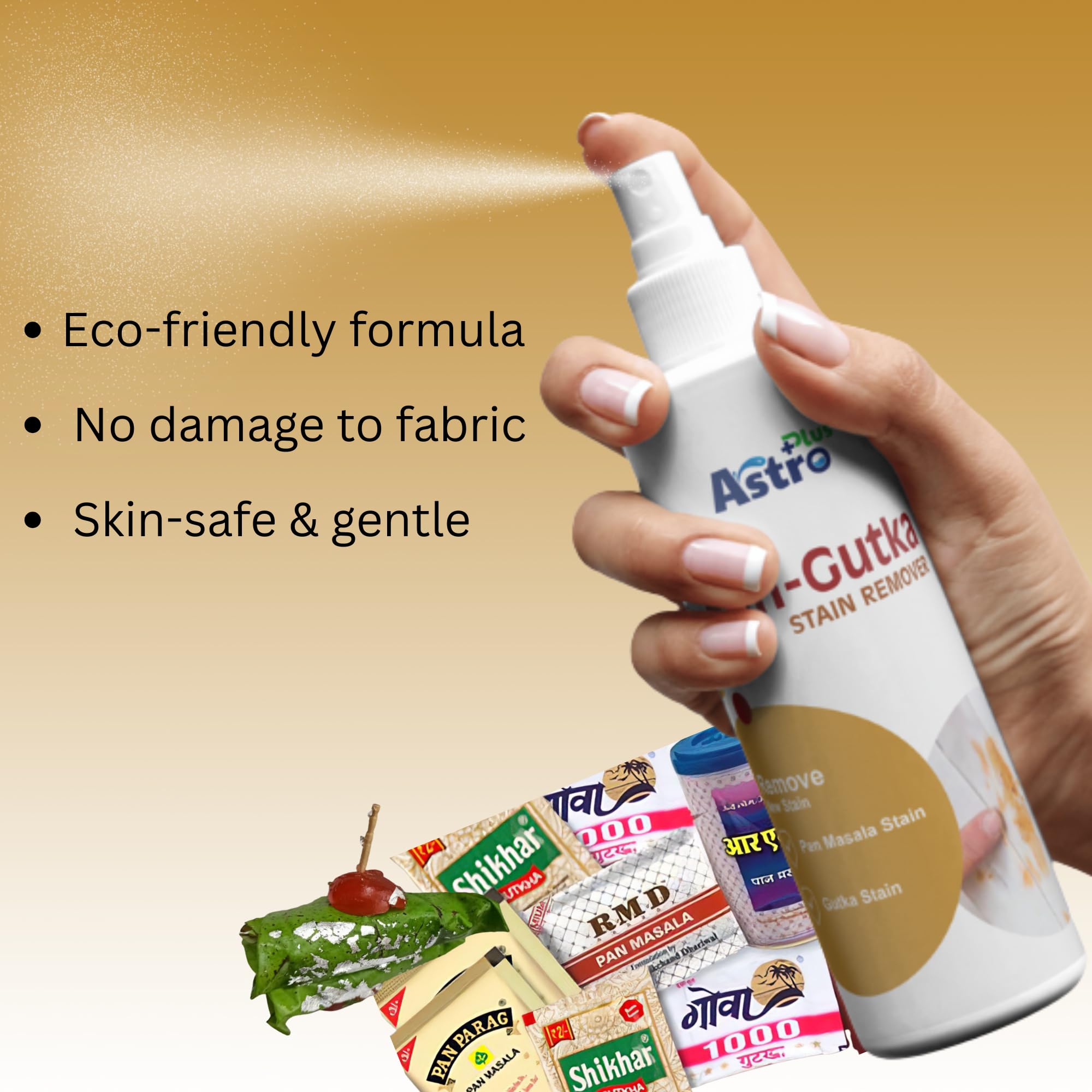 Astro Plus+ 100ml Pan Gutka Stain Remover β Removes Dried Beverage & Food Stains Cleaner, Safe on Colour & Fabrics, Effective Cloth Stain Removal For Everyday Solution | Pack Of 1 1
