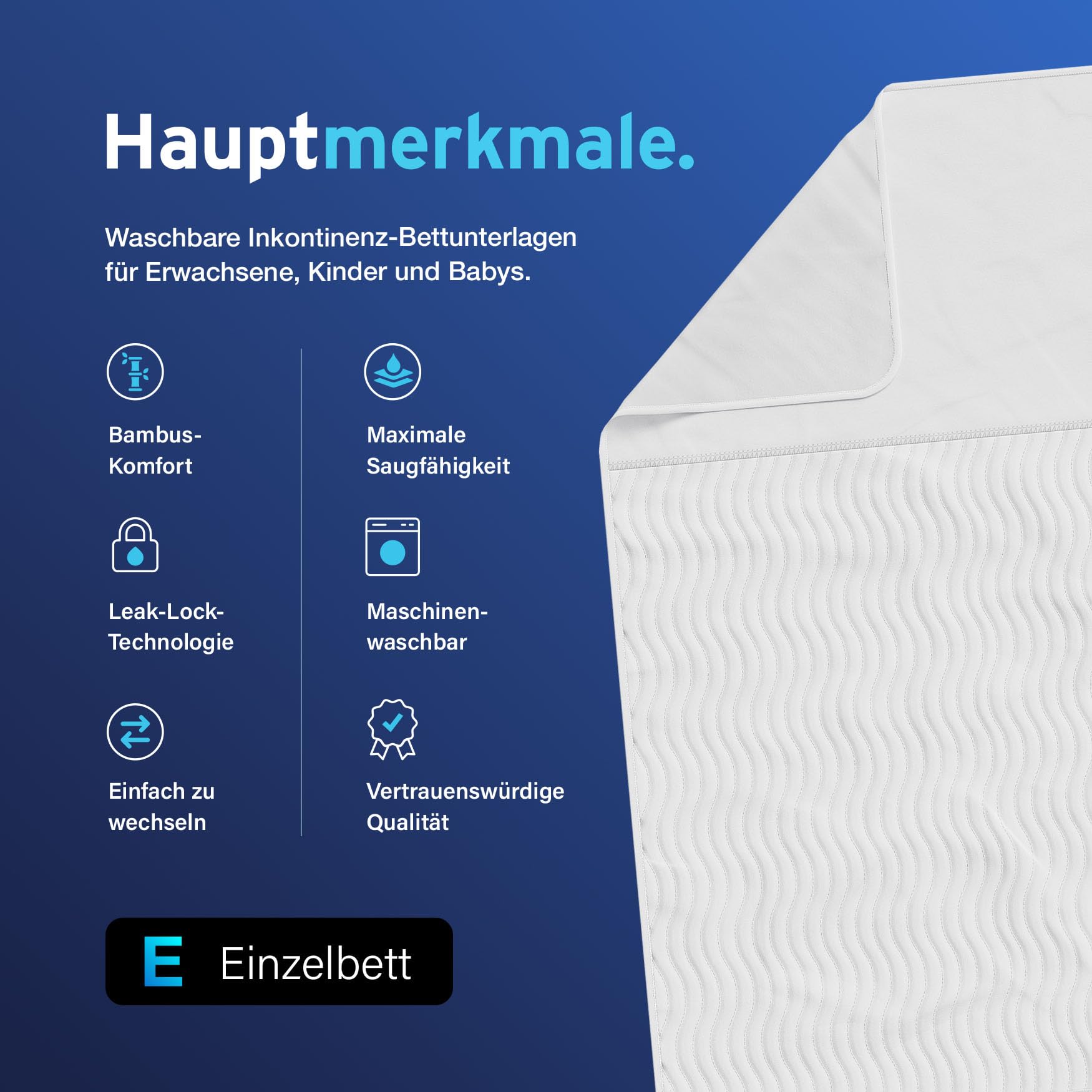 2 x AYDMED Premium-Bettunterlagen aus Bambus, waschbar, gegen Inkontinenz mit Einstecklaschen | Für Einzelbetten | Wiederverwendbare, wasserdichte Bettnäss-Auflagen für Erwachsene, Kinder und Babys