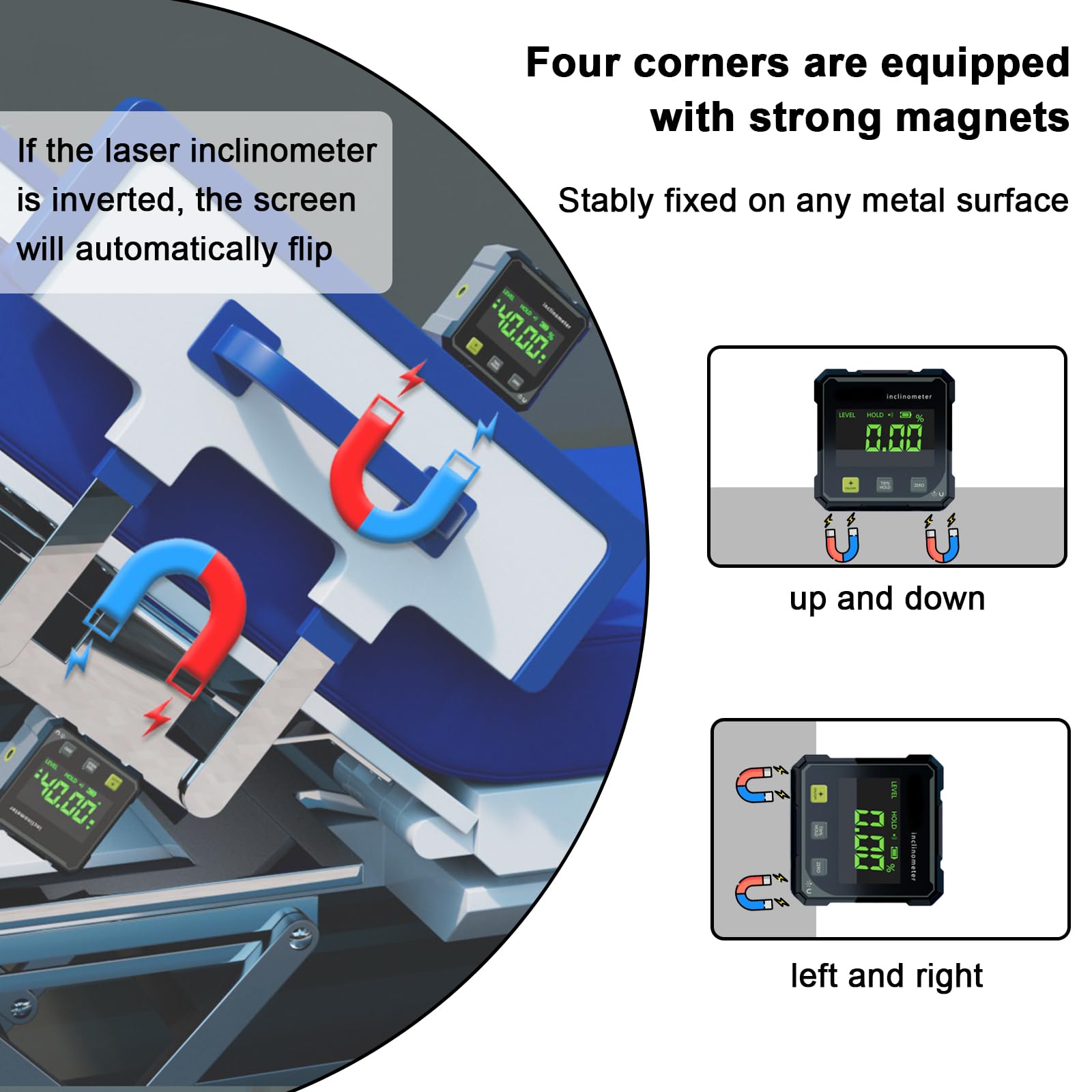 Digitaler Winkelmesser mit elektronischem 4-seitigem starkem magnetischem | Digitale Wasserwaage mit LED-Anzeige,Digitaler Winkelmesser Magnetisch für Arbeiten, BAU und Wasserwaagenboxen