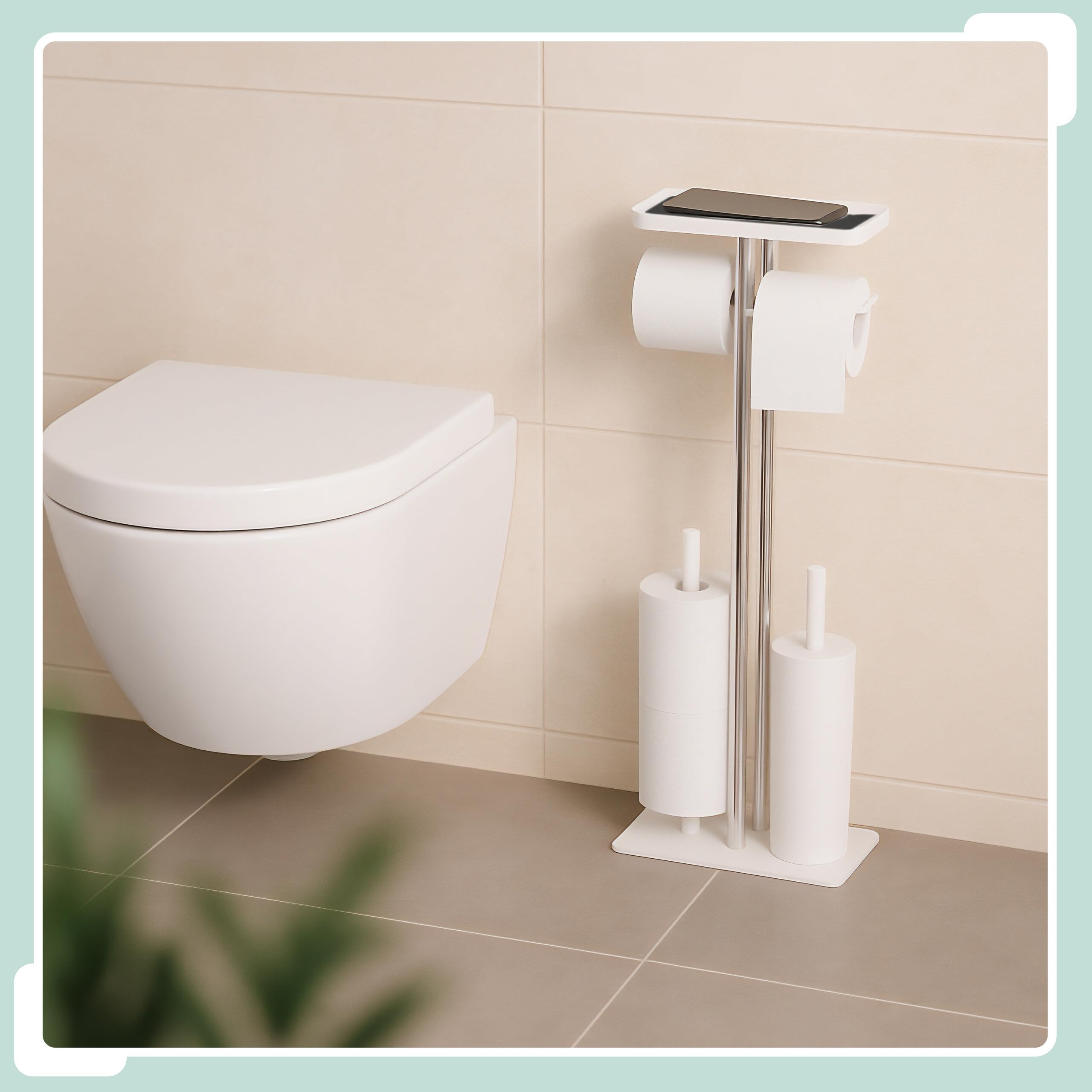 Juego de baño Relaxdays, Acero Inoxidable, con Estante y portarrollos, Independiente, 3 en 1, HBT: 77 x 30 x 15 cm