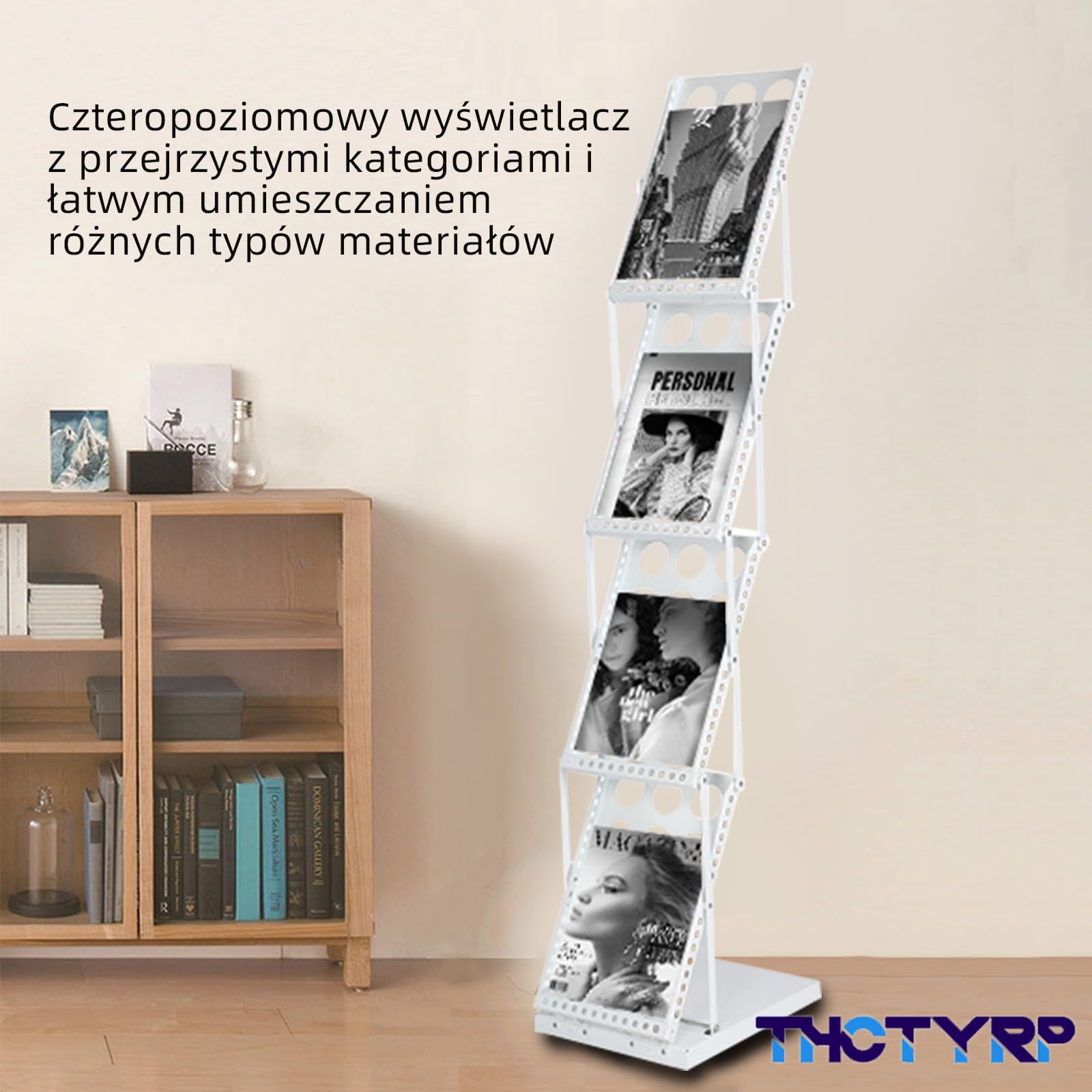 Stojak na czasopisma,stojak na informacje A4 z torbą Oxford, składany, 4-warstwowy, pionowy, stojący na podłodze (Biały)