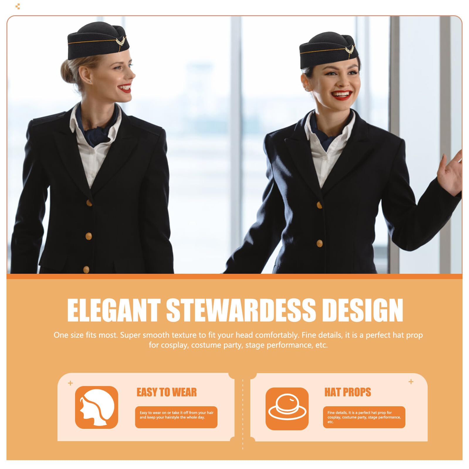 Kapelusz Stewardessy Ozdobny Kapelusz Cosplay Uniformowy Do Przebrania Idealny Imprezy Tematyczne i Halloween Czarne Akcesorium Stewardess