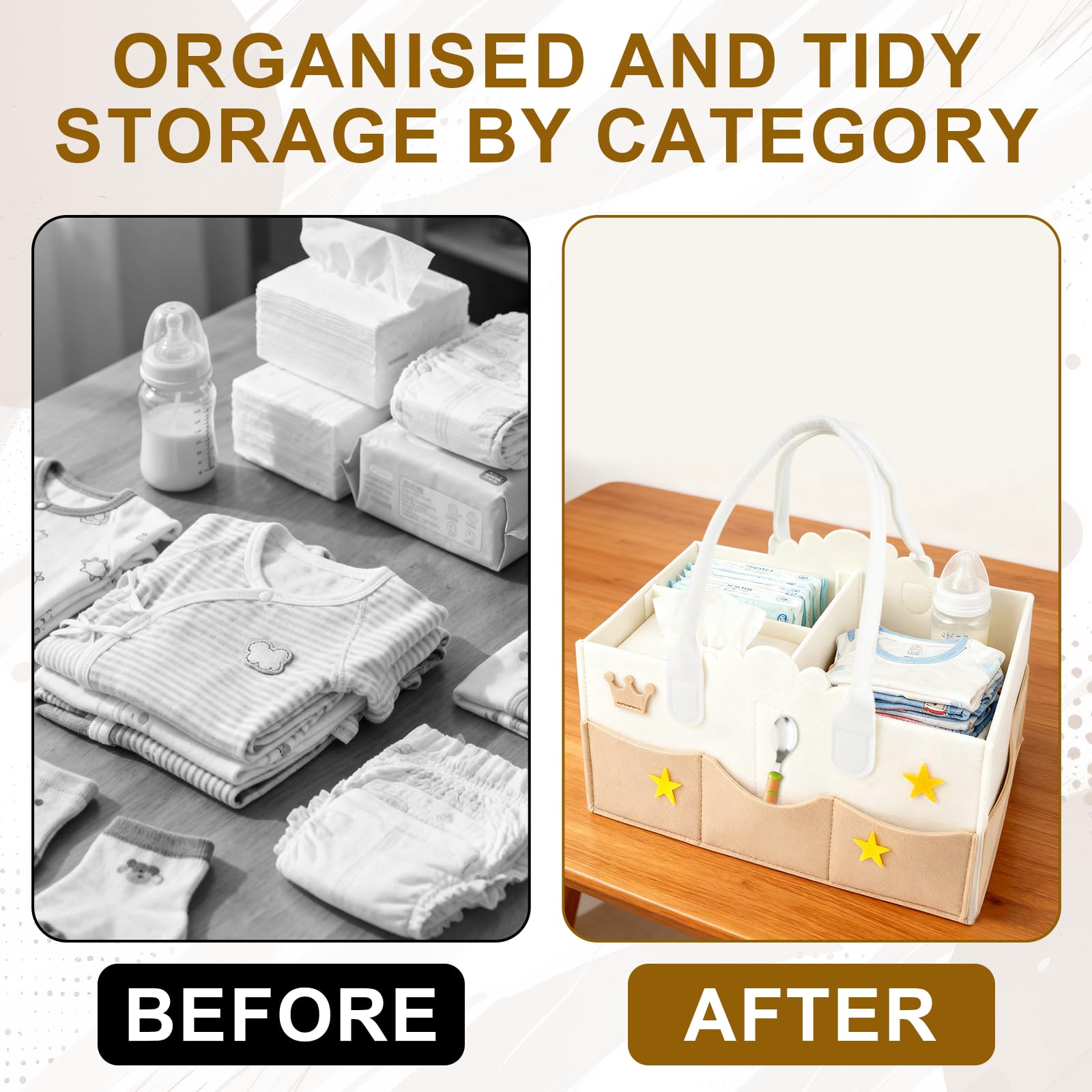 Cesta Organizadora Bebe,Organizador Pañales de Fieltro con Compartimentos Extraíbles,Cestas Bebe Cesta Cambiador para Juguetes,Libros Ilustrados,Aperitivos,Material de Oficina