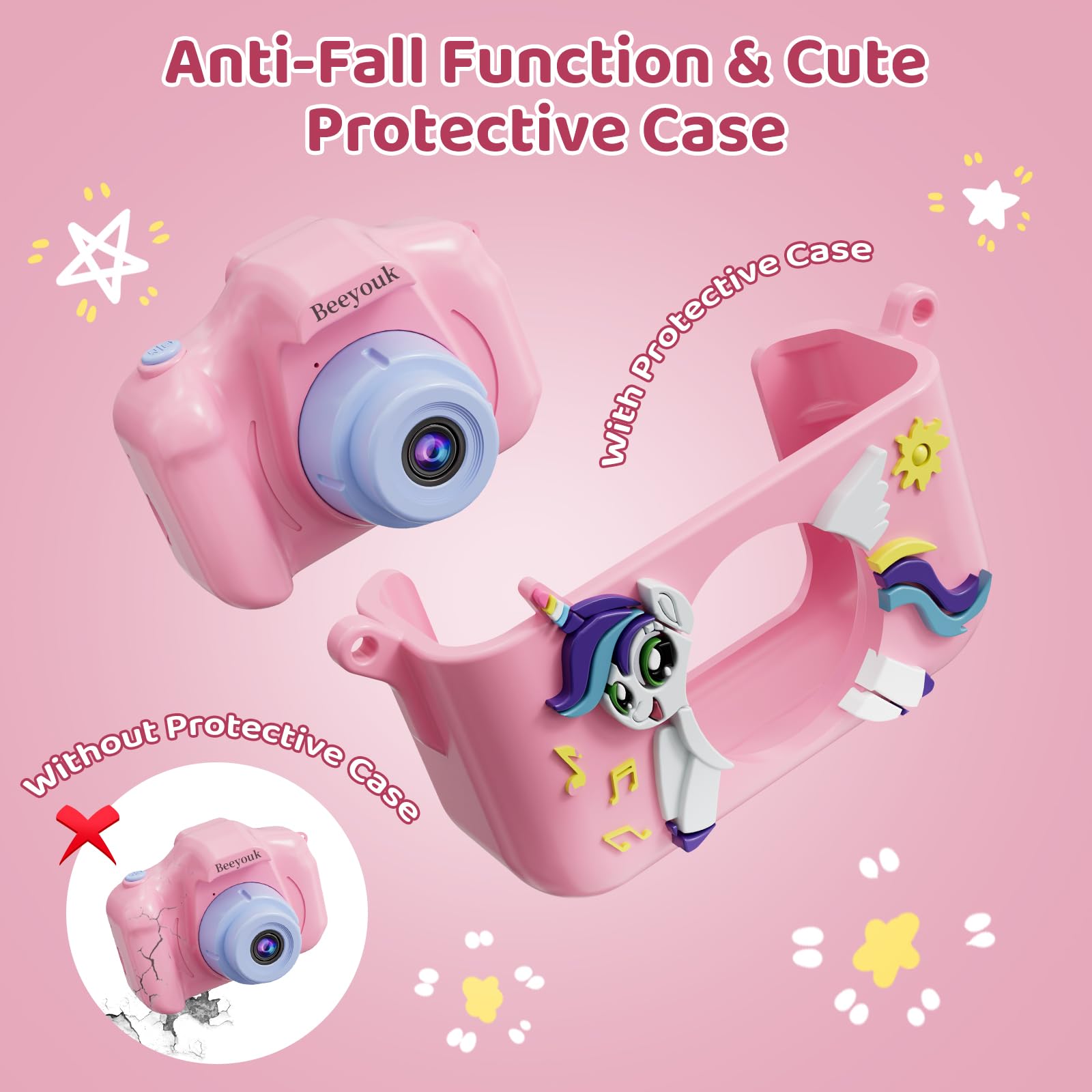 Appareil Photo Enfant Licorne Beeyouk - Mini Caméra Numérique HD 3+ Ans Avec Carte 32GB, Jeux, Effets, Cadeau Garçons Filles 4-9 Ans