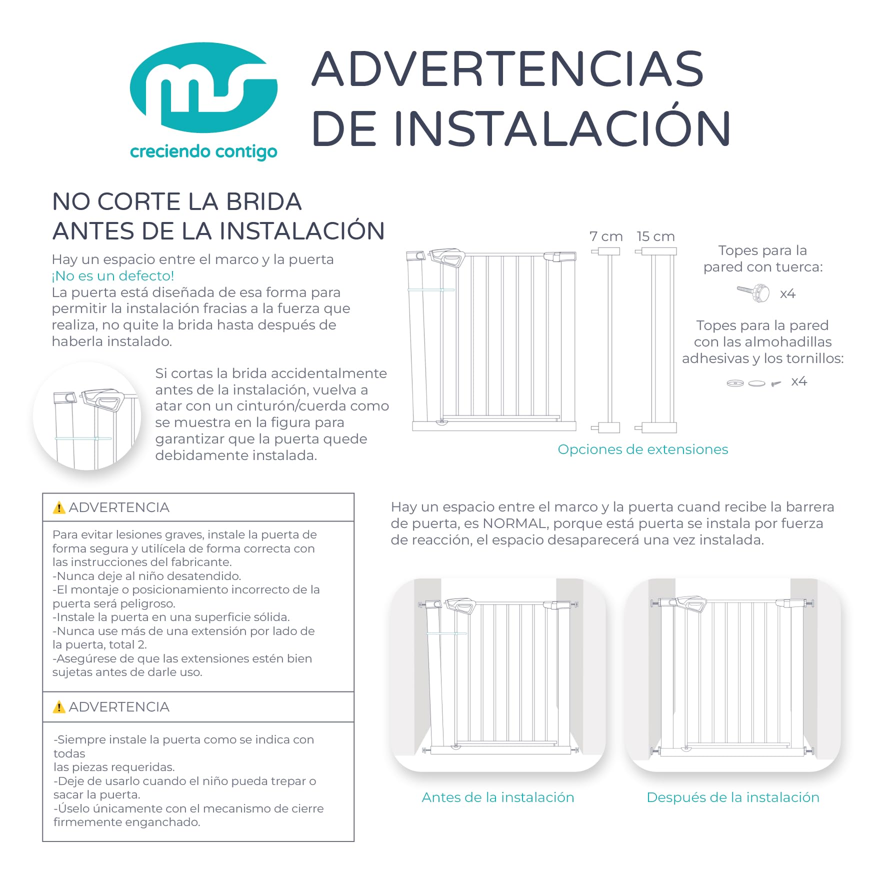 MS BabyWorld – Barrera de Puerta – Barrera de Seguridad para Niños y Mascotas | Autocierre | para Puertas y Pasillos | 75 a 82 cm | Fácil Instalación