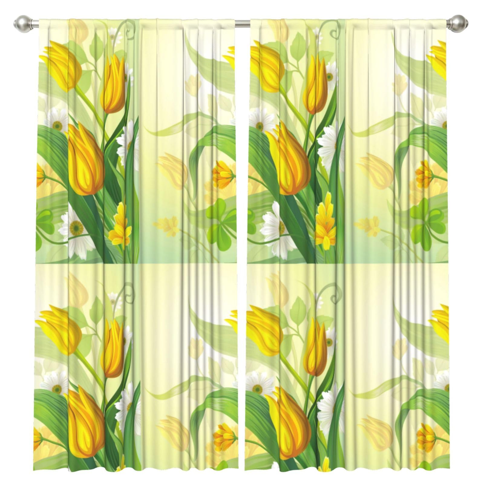 InOmak Watercolor Yellow Tulips, 2 Panels Window Curtains 52 x 84 Inch Blackout Curtains for Living Room Bedroom