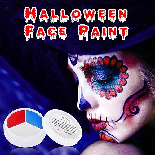 Miniatura 7 de MEICOLY Paleta de pintura facial roja, blanca y azul para Halloween Devil SFX Cosplay, pintura patriótica del 4 de julio, Día de la Independencia de