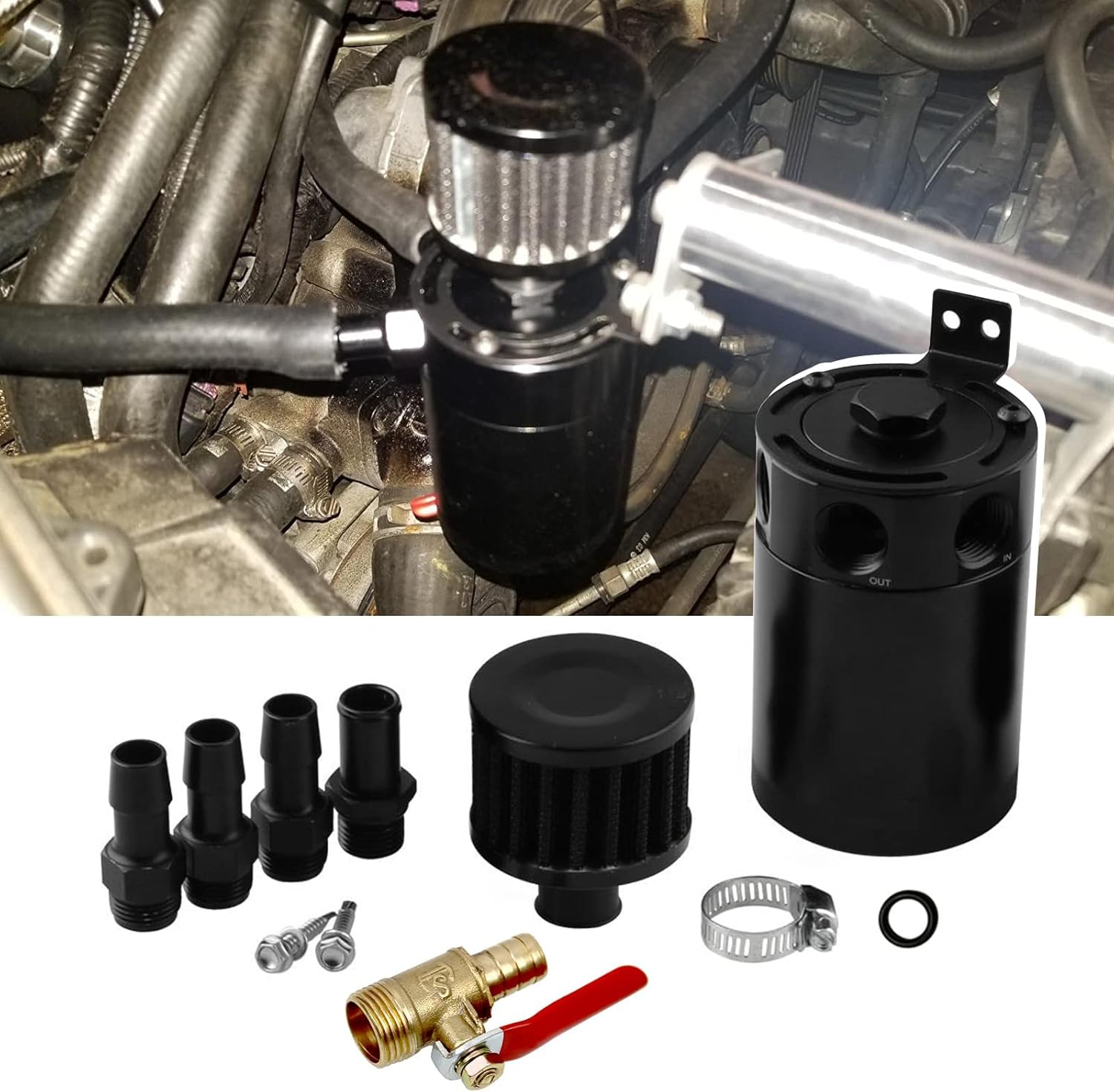 Sporacingrts 3 Port Oil Catch Can, 1 oulet + 2 intlet