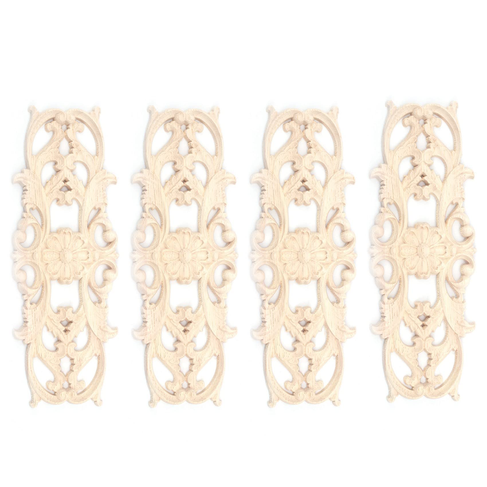 Oewwthy 4X Rubber Wood Carved Applique Retro Furniture Crafts Decor New(22.5 x 8cm)