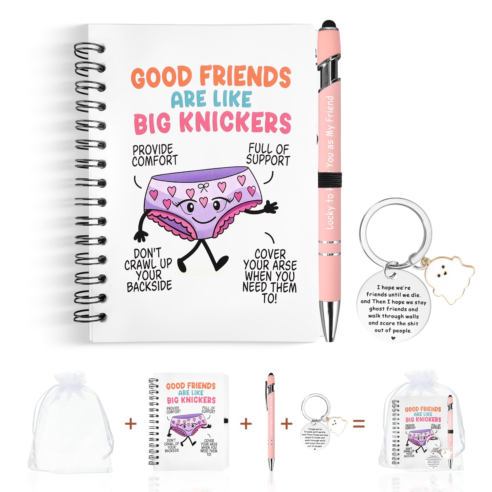 GADITIEK Funny Best Friend - Gifts for Women – “Good Friends Are Like Big Knickers” Notebook, Pen & Keychain Set – Best Friend Birthday Gifts, Funny Friendship Gift Ideas — image 1