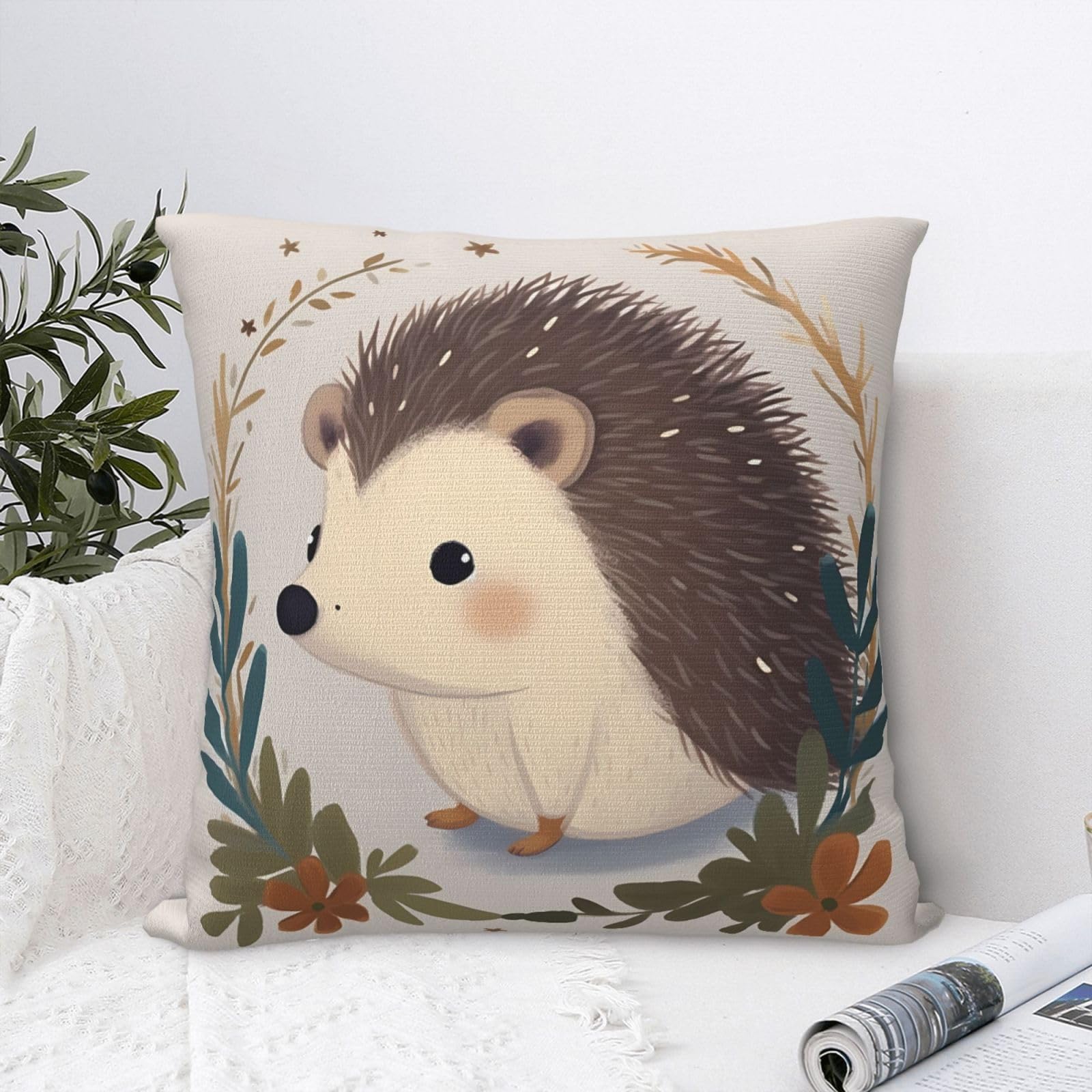 FodPand Luxury Velvet Throw Pillow Covers 20"x20" Super Soft Decorative Pillow Cases - Cute Little Hedgehog Pillowcases Modern Lumbar Cushion Cases for Couch Sofa Bed Pillow Shams