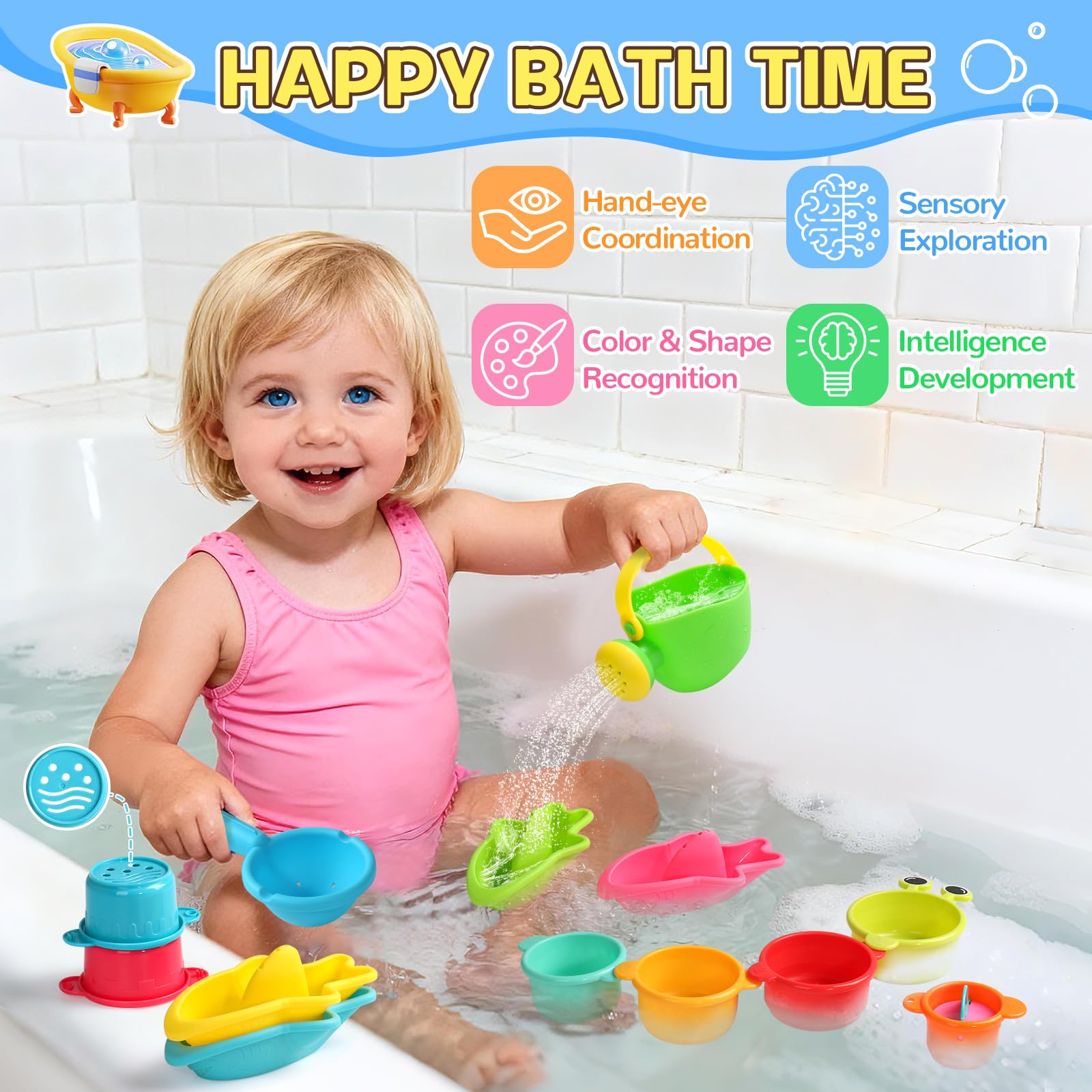 Badespielzeug Baby ab 1 2 3 4 Jahre Badewannenspielzeug,Wasserspielzeug Kinder Schwimmbad Pool Spielzeug Kinder Planschbecken Strand Spielzeug,13 Stück Schimmelfreies Badewannenspielzeug ab 1 2 3 jahr - 4