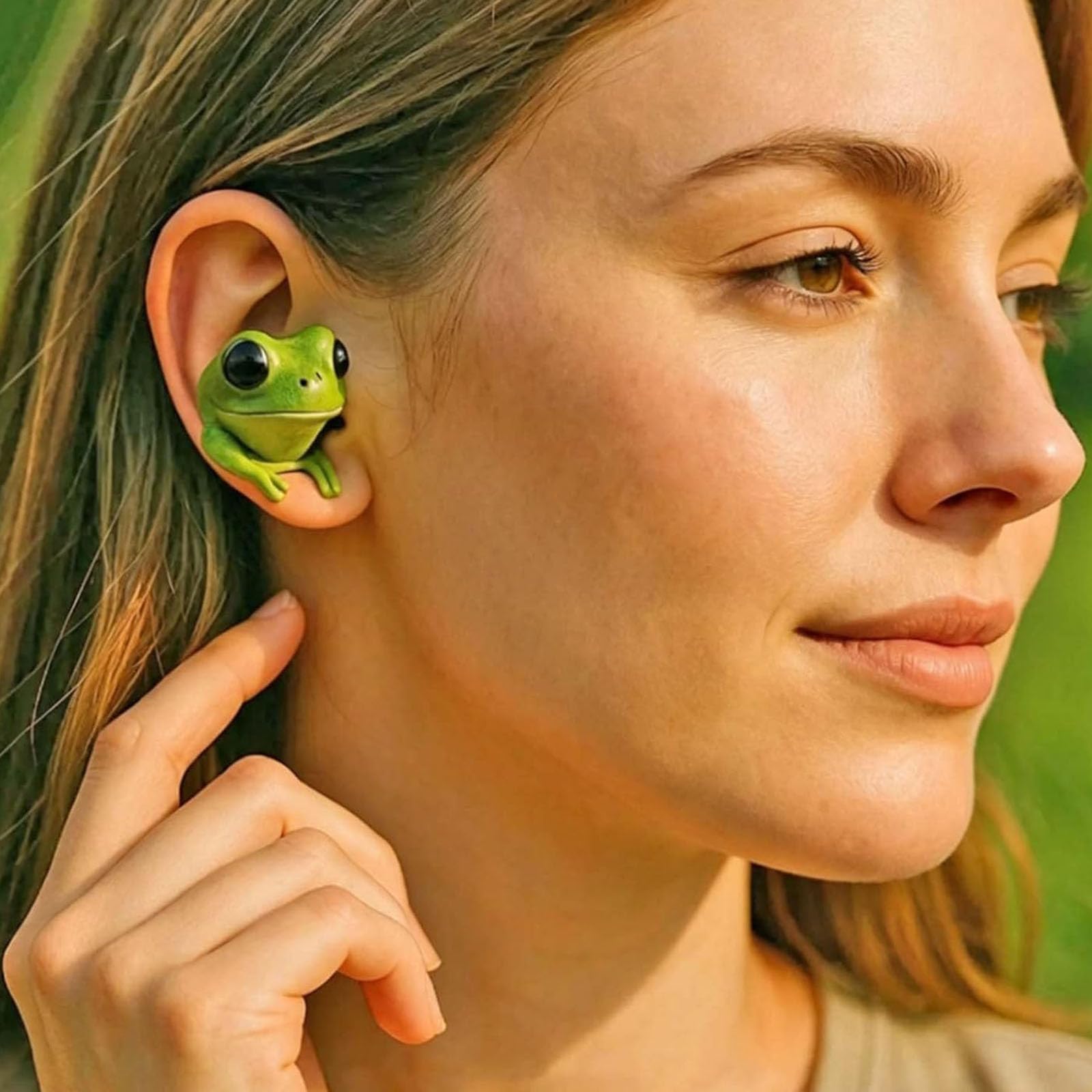 Frog Earbuds Wireless Bluetooth, Cute Animal Shaped Bluetooth Earbuds with Charging Case, Wireless in Ear Headphones, Deep Bass, Noise Reduction, IPX4 Waterproof, Gift for Kid & Adult (Frog) — view 2