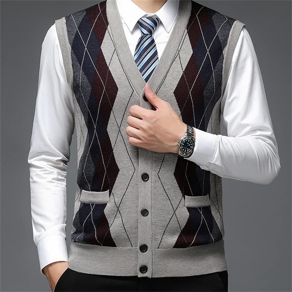 大流行中 Wpyyi ダイヤモンドチェックウールベストメンズノースリーブカーディガンベスト秋冬中高年セーターベスト Color A Size M Code Twangfest Com